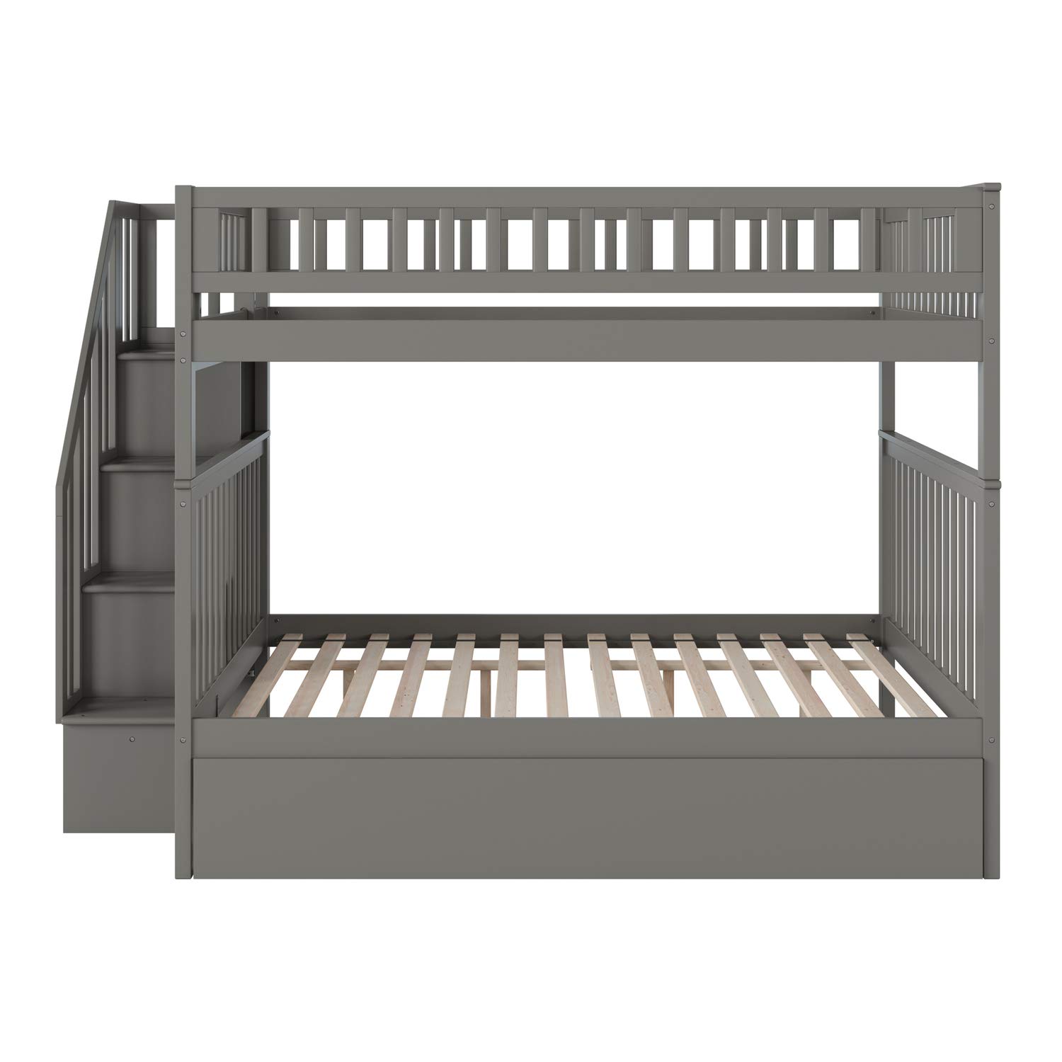 Atlantic Furniture AFI Woodland Staircase Bunk Bed - Full Over Full Size with Turbo Charger, Grey - Space Saving Kids Bedroom Furniture for Siblings or Sleepovers