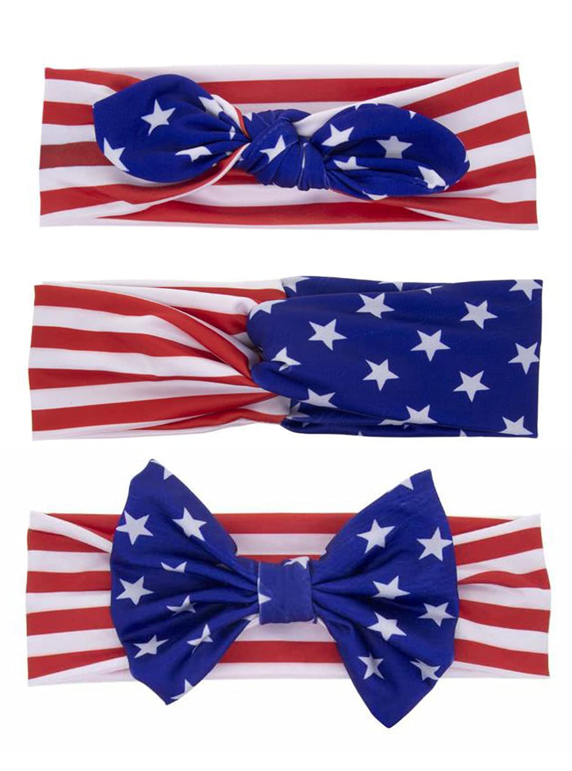 Women's Hair Band with Bow & Stripe Stars - Elastic Headband for Adults (3PCS) | 4th of July Hair Accessories | Perfect for Parties, Holidays & Everyday Wear