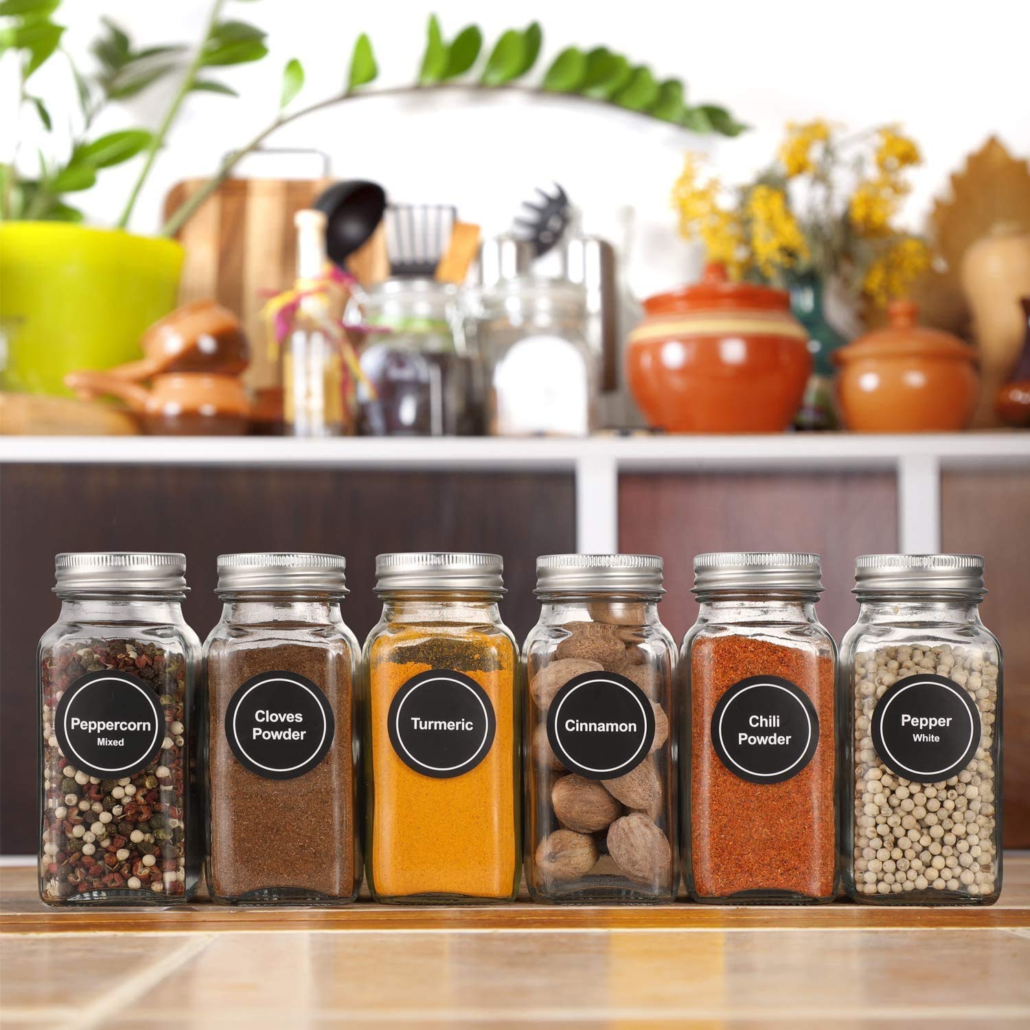 AOZITA 24-Piece Glass Spice Jars with Labels - 4oz Empty Square Spice Bottles with Shaker & Airtight Lids - Kitchen Storage Containers for Herbs, Seasonings & DIY Spice Blends - Perfect for Home Cooking & Pantry Organization
