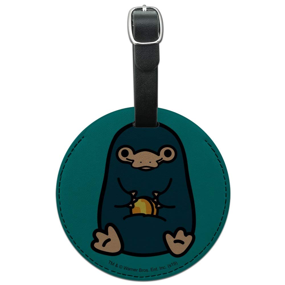 Fantastic Beasts Nifler Cute Chibi Round Leather Luggage Tag & ID Card Holder - Perfect for Harry Potter Fans, Travel Accessories, Suitcase Identification