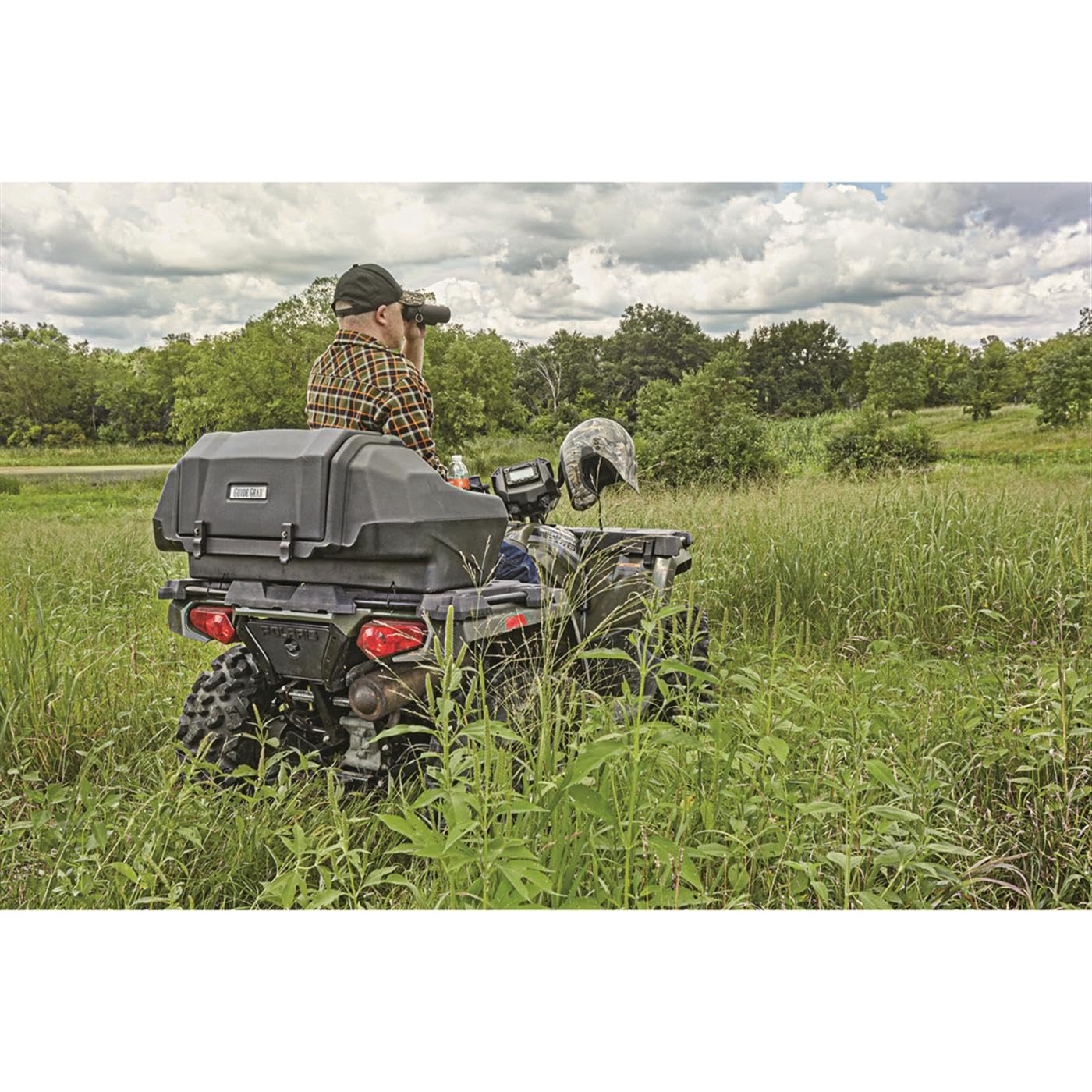 Guide Gear ATV Lounger Seat with Storage - Large Cushion & Cargo Box, Universal ATV Accessories with Helmet Holder for Outdoor Riding & Hunting Comfort
