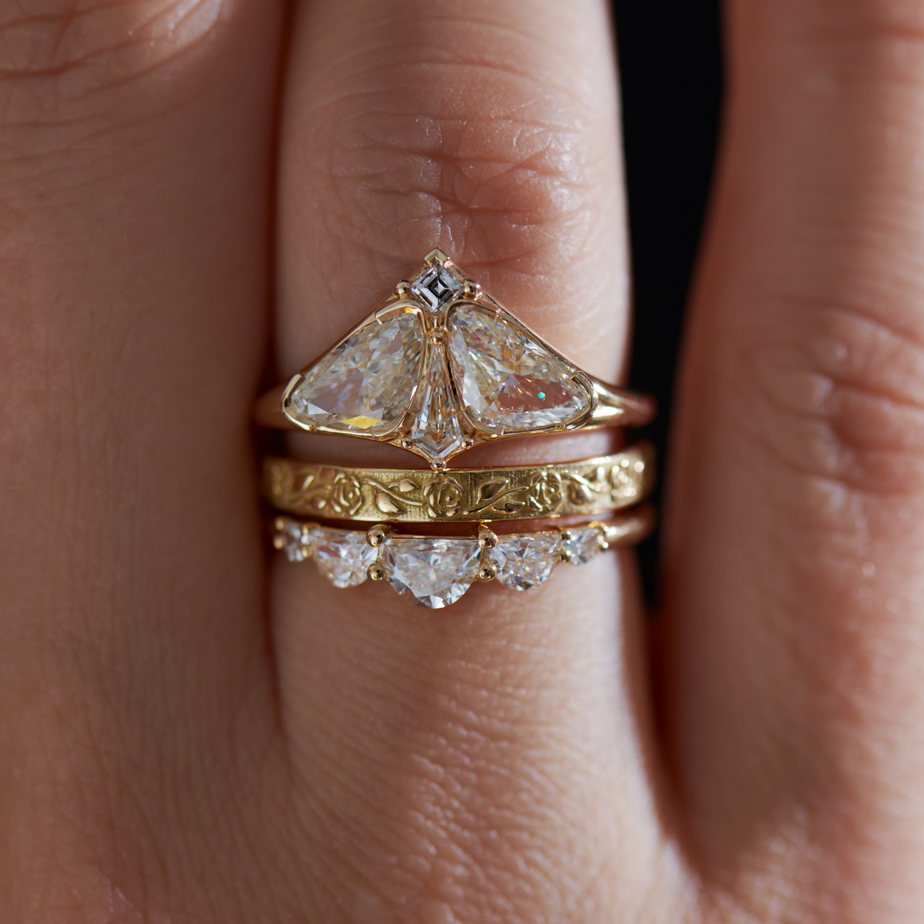Exquisite Moth Diamond Engagement Ring with Modified Trillion & Kite Cut - Perfect for Proposals, Anniversaries & Romantic Occasions