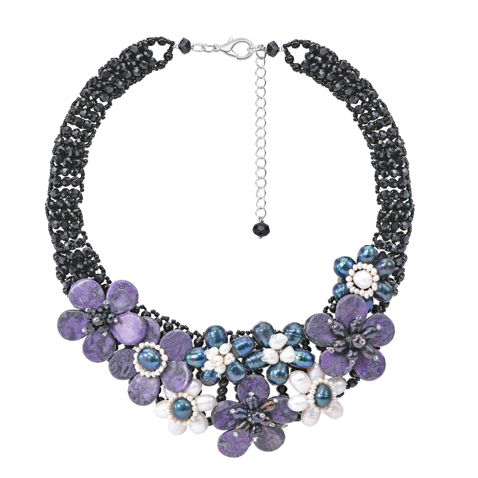 Purple Blossom Pearl Crystal Necklace for Elegant Occasions
