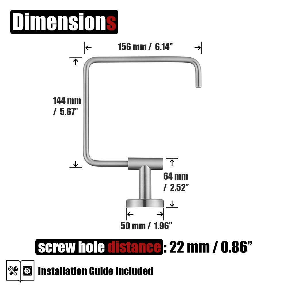 Stainless Steel Square Towel Ring Holder - 6 Inch Brushed Finish Wall Mount for Bathroom (TR140-BN) | Modern Bathroom Accessory for Hand & Face Towels