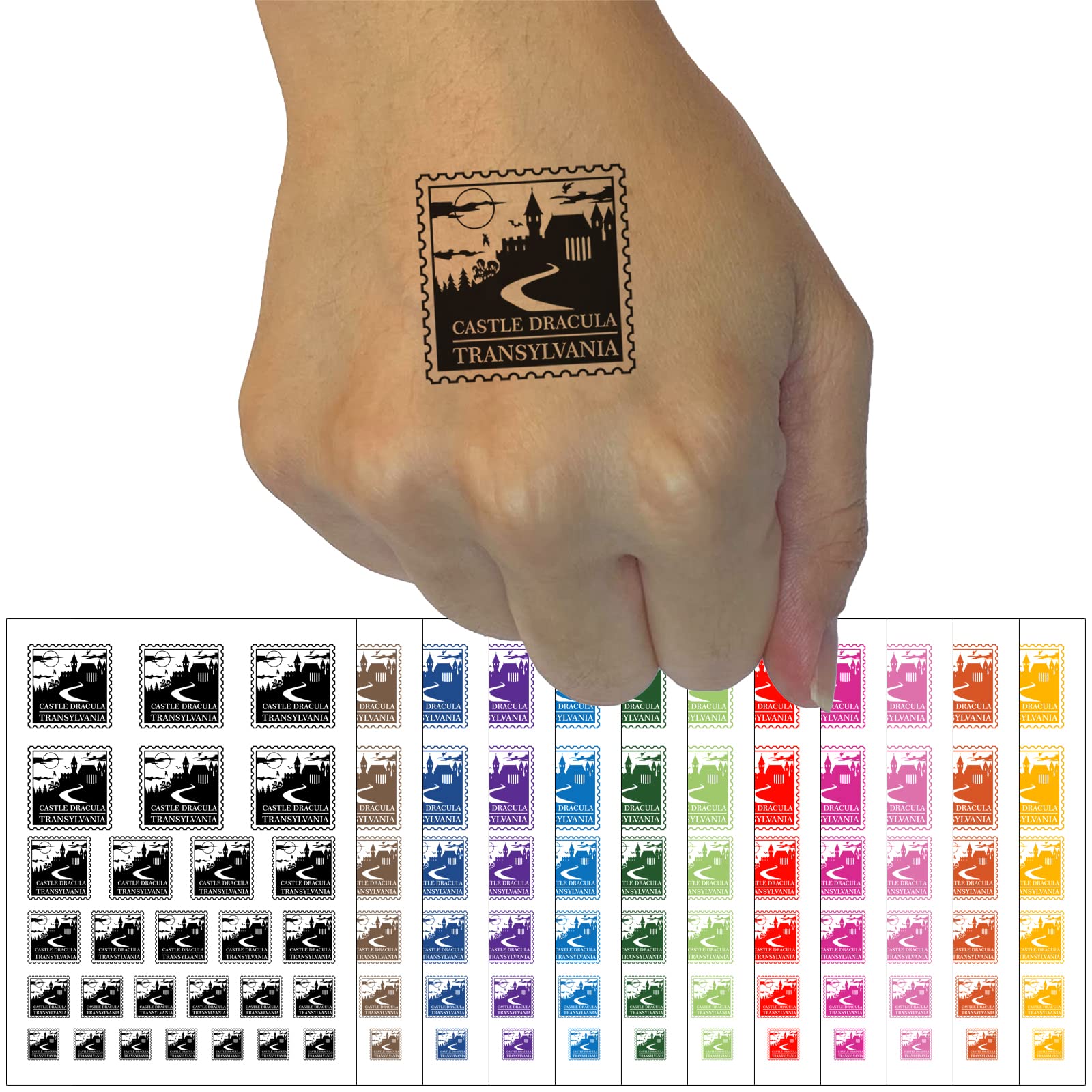 Castle Dracula Transylvania Temporary Tattoos - Waterproof Fake Body Art Set (Black, 1 Sheet) | Gothic Halloween Costume Accessories & Vampire Party Decor