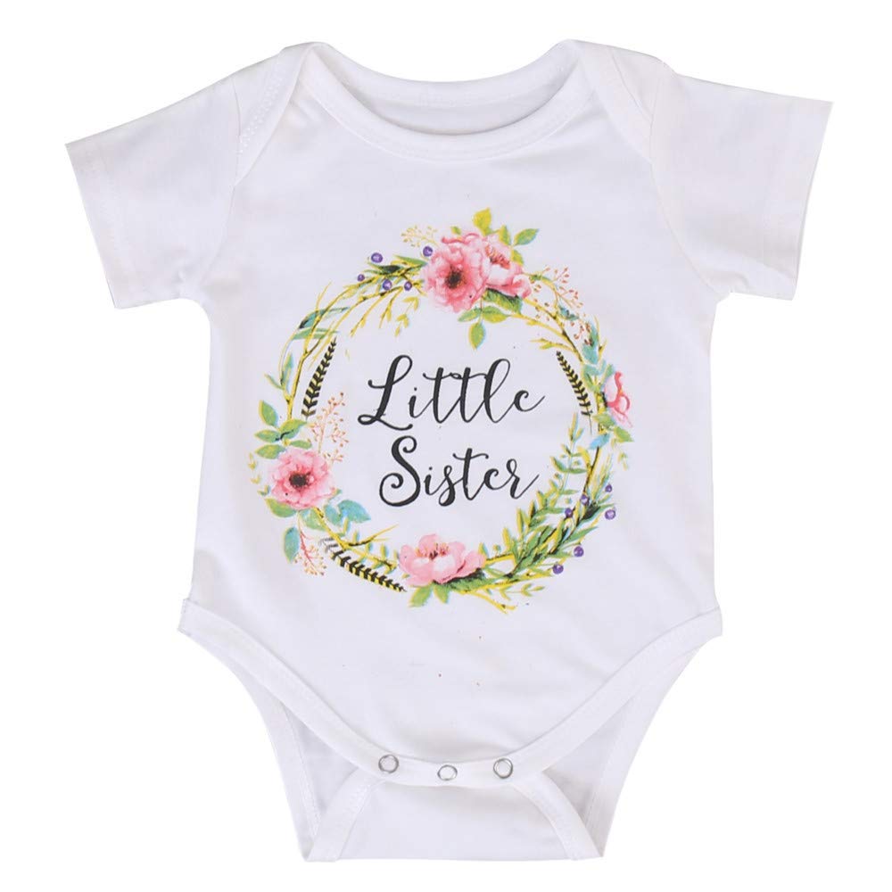 Baby Girls Outfits - Cute Little Sister Romper Set with Floral Pants & Headband for Summer & Fall | Perfect for Family Photos, Playdates & Special Occasions