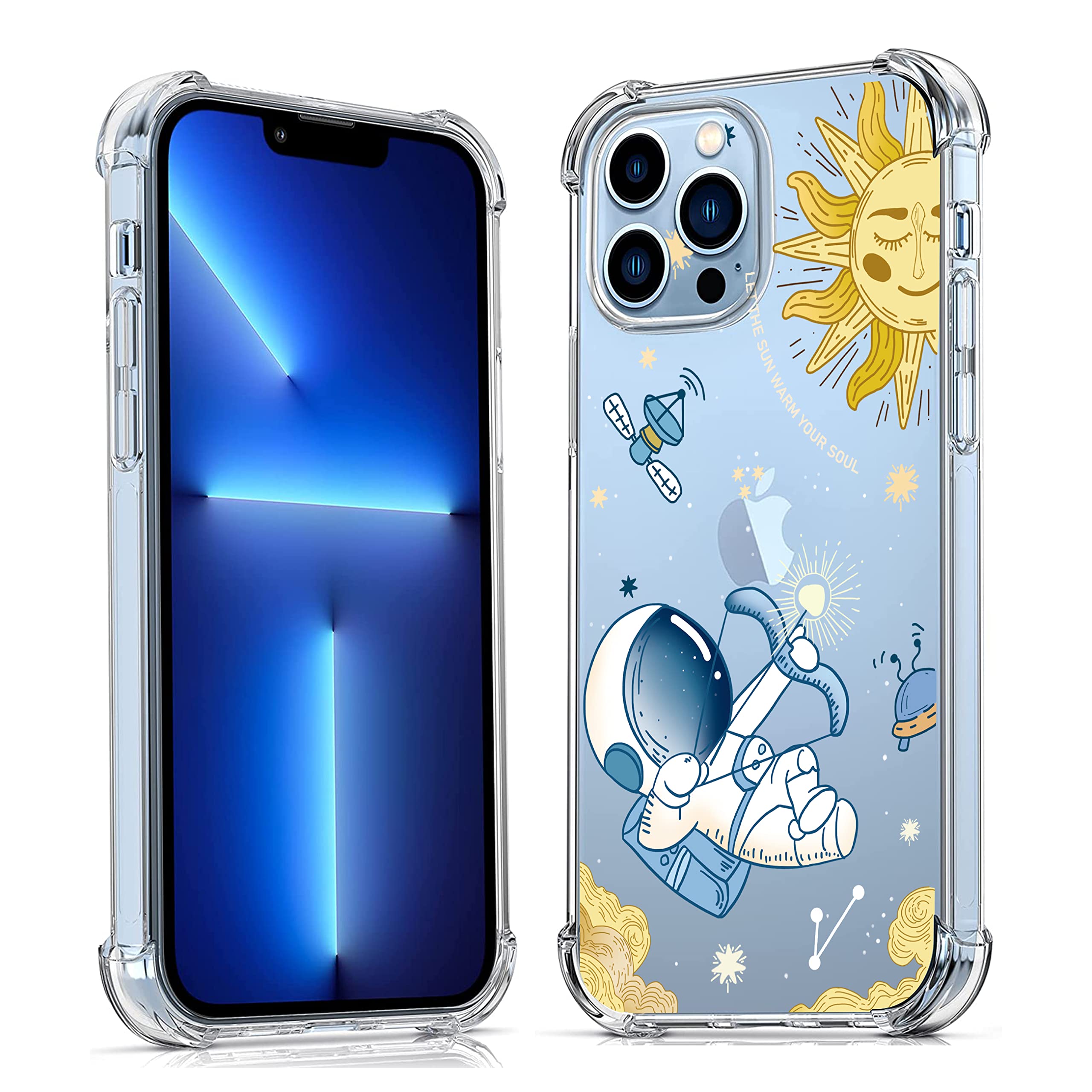 Cute Kawaii Astronaut iPhone 13 Pro Case - Shockproof Clear TPU Phone Cover for Boys, Girls & Teens | Aesthetic Space Design | Soft Bumper Protection for 6.1