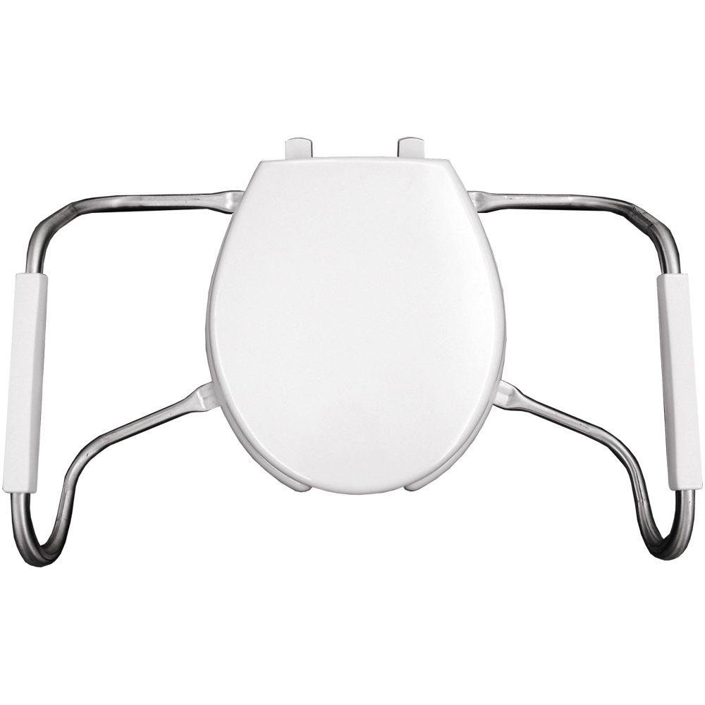 BEMIS MA2050T Open Front Toilet Seat with Safety Arms - Durable White Plastic Round Toilet Seat for Elderly & Disabled - Ideal for Assisted Living & Home Care Bathrooms