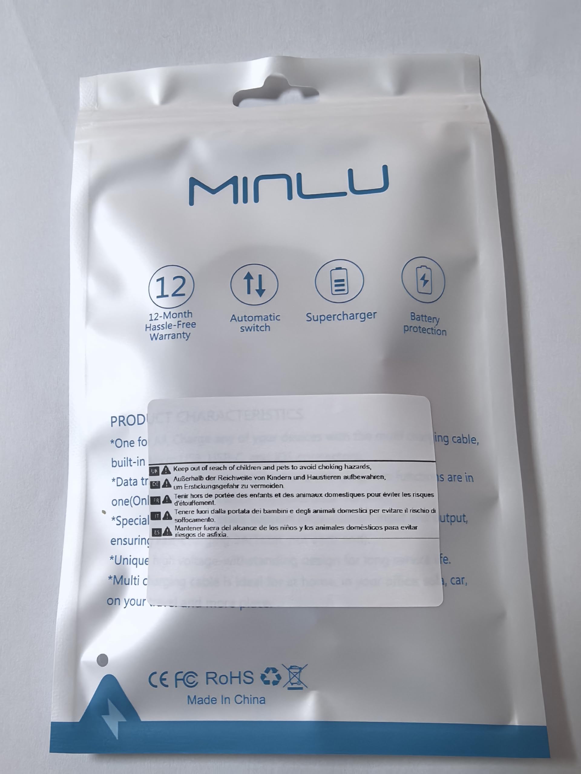 Minlu 4-in-1 Retractable Fast Charging Cable [4A 1.2M] - USB C/Micro/iPhone Compatible Charger for iPhone 16/15/14/13/12/11, Huawei, Galaxy, Pixel, Sony & Tablets | Perfect for Travel, Office & Home Charging