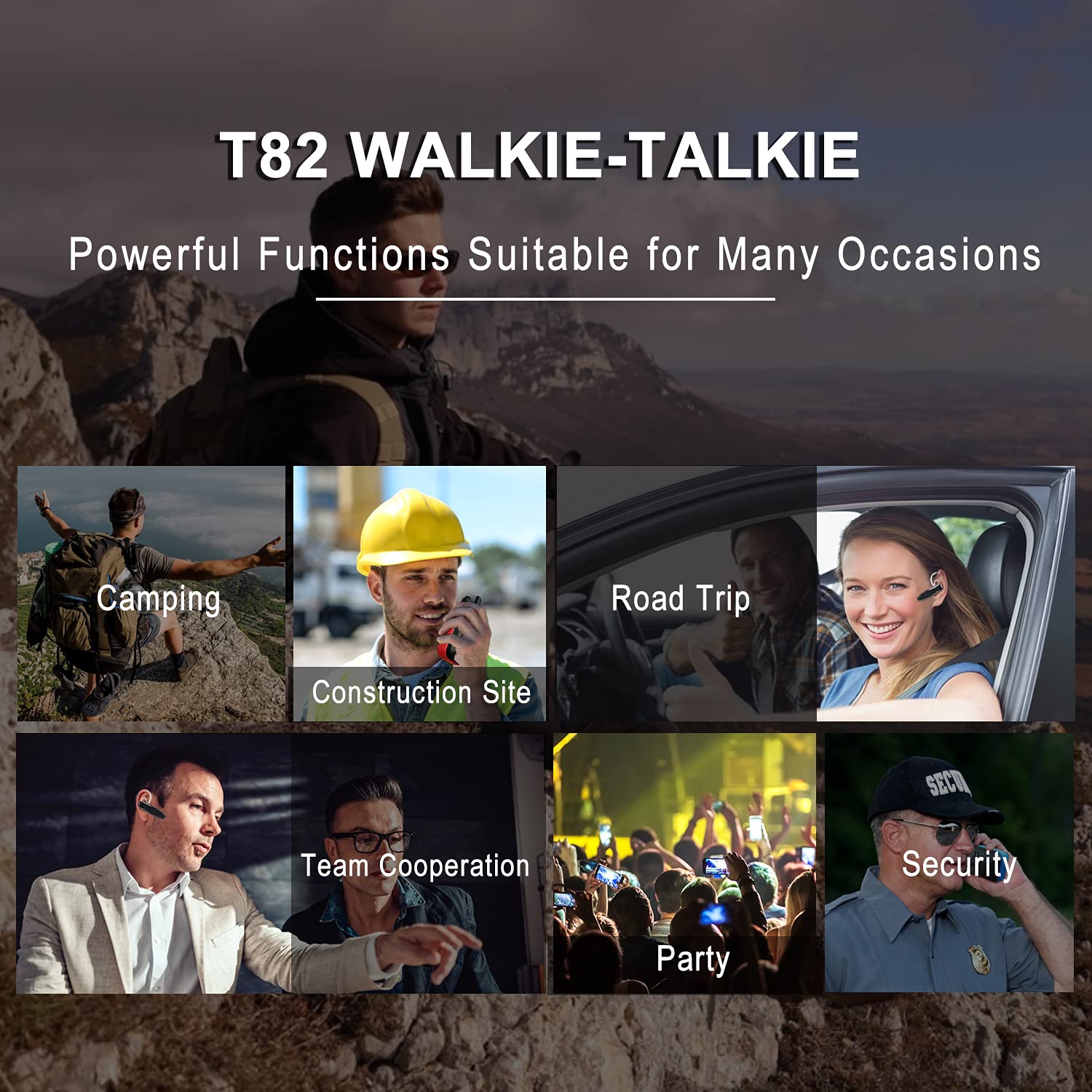 Rechargeable Walkie Talkies for Adults - Long Range Two Way Radios with Bluetooth Earpiece & Mic, NOAA Weather Alert & SOS Function, USB Charging - Ideal for Hiking, Camping, Construction Sites & Outdoor Adventures