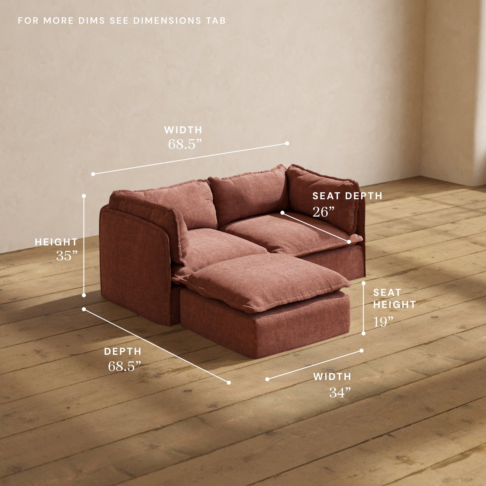 Premium Chestnut Modular 2-Seater Sectional Sofa with Deluxe Blend Fabric - Perfect for Living Room, Lounge & Small Spaces