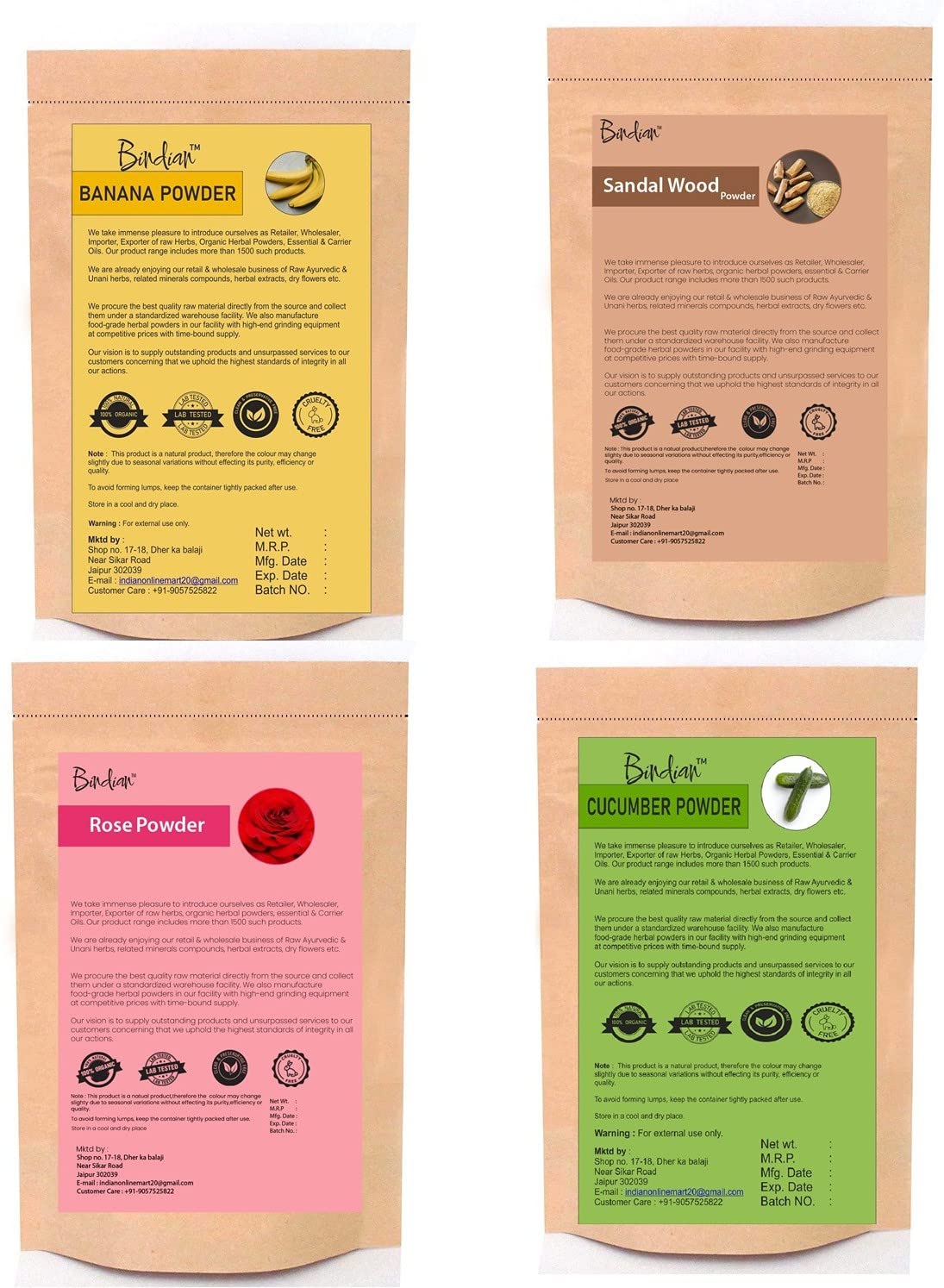 Organic Banana Sandalwood Rose & Cucumber Face Pack Powder - 4 Pack (50g Each) | Brightening & Hydrating Facial Treatment for Glowing Skin | Perfect for Spa Day & Skincare Routine