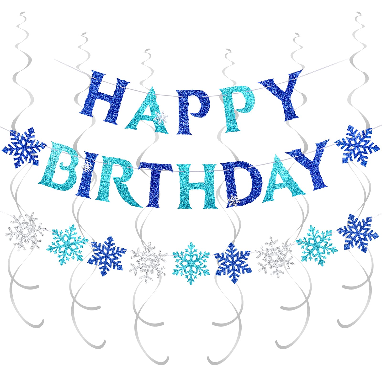 Blue Frozen Happy Birthday Banner with Snowflakes - Winter Wonderland Birthday Party Decorations - Perfect for Indoor & Outdoor Birthday Celebrations, Baby Showers, and Holiday Events
