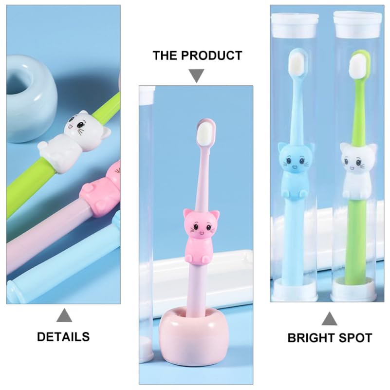 **Healifty 3-Pack Cartoon Cat Toddler Toothbrushes - Soft Bristle Kids Toothbrush Set for Home & Travel (5.51 Inch) - Perfect for Daily Brushing, School, and Family Trips**