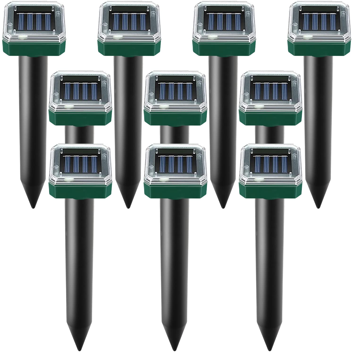 Solar Powered Ultrasonic Mole Repellent - 10 Pack Waterproof Sonic Pest Deterrent Spikes for Voles, Gophers & Snakes | Effective Garden & Yard Protection | Ideal for Lawns, Flower Beds & Vegetable Patches