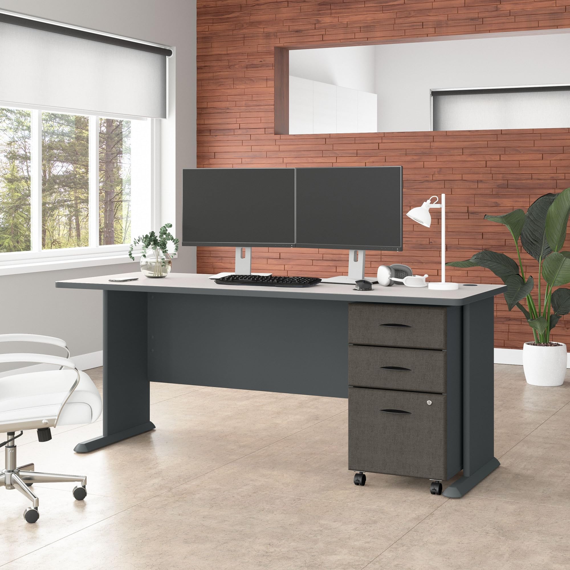 Bush Business Furniture Series A 72W Office Desk with Mobile File Cabinet in Slate - Perfect for Home Office, Workspace & Professional Environments
