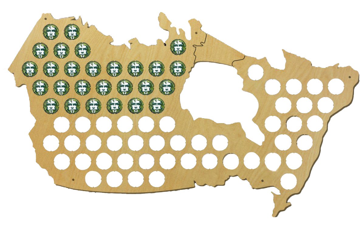 Canadian Beer Cap Map Display - Wooden Bottle Cap Organizer for Beer & Soda Collection - Perfect for Home Bar Decor and DIY Craft Projects