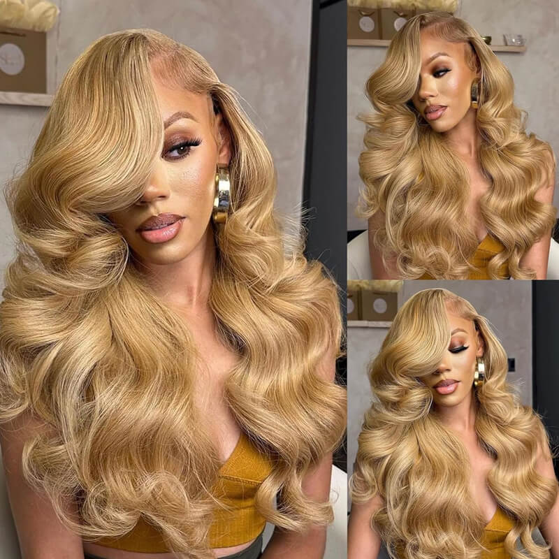 Eullair Glueless Honey Blonde Lace Frontal Wig - Bombshell Brown Girl Ash Blonde Straight & Body Wave Human Hair Wig for Women | Perfect for Daily Wear, Parties & Special Occasions