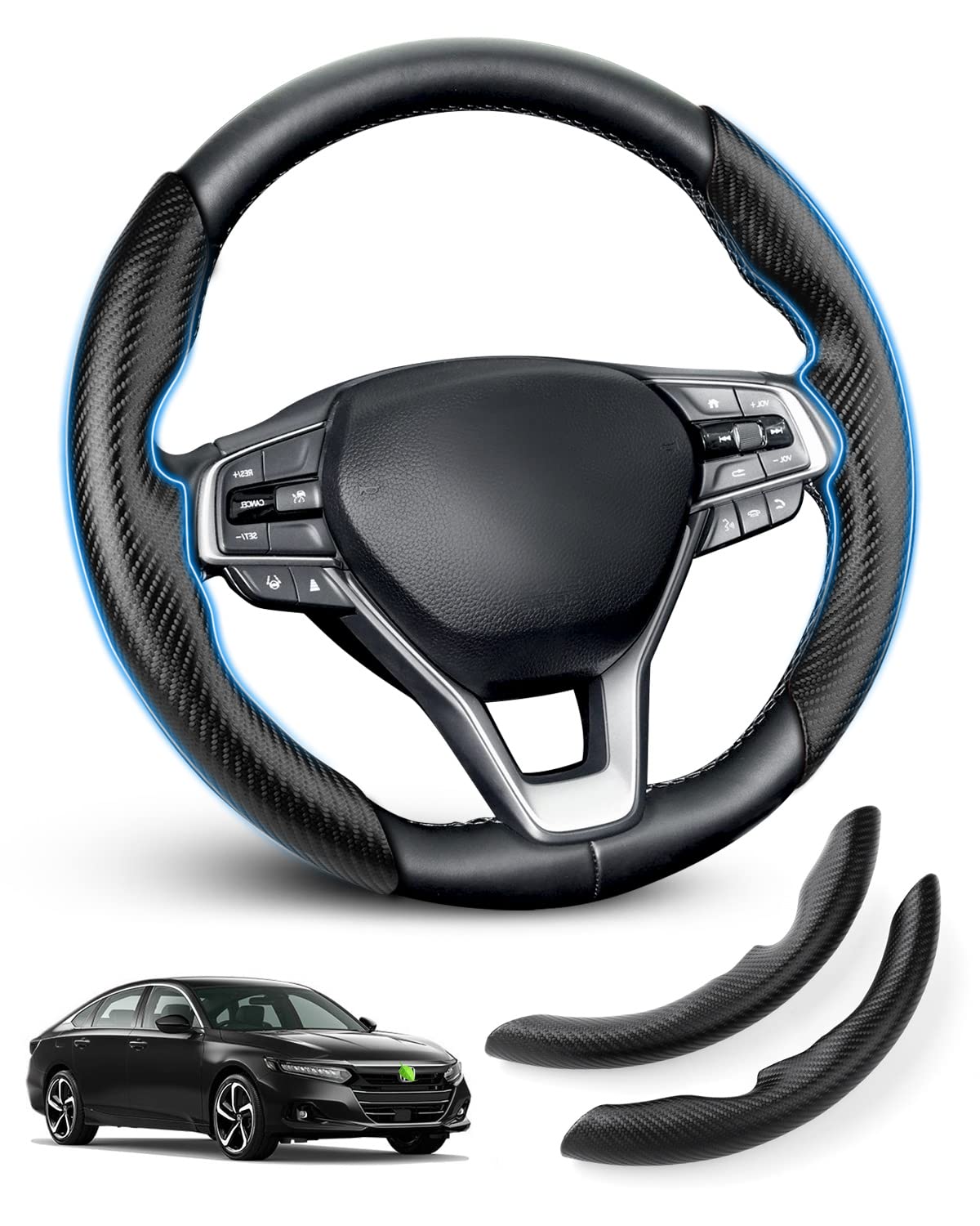 **Honda Accord Steering Wheel Cover 2018-2025 | Carbon Fiber Non-Slip Grip | Comfortable & Durable | 2PCS Black | Perfect for Daily Commute & Long Drives**