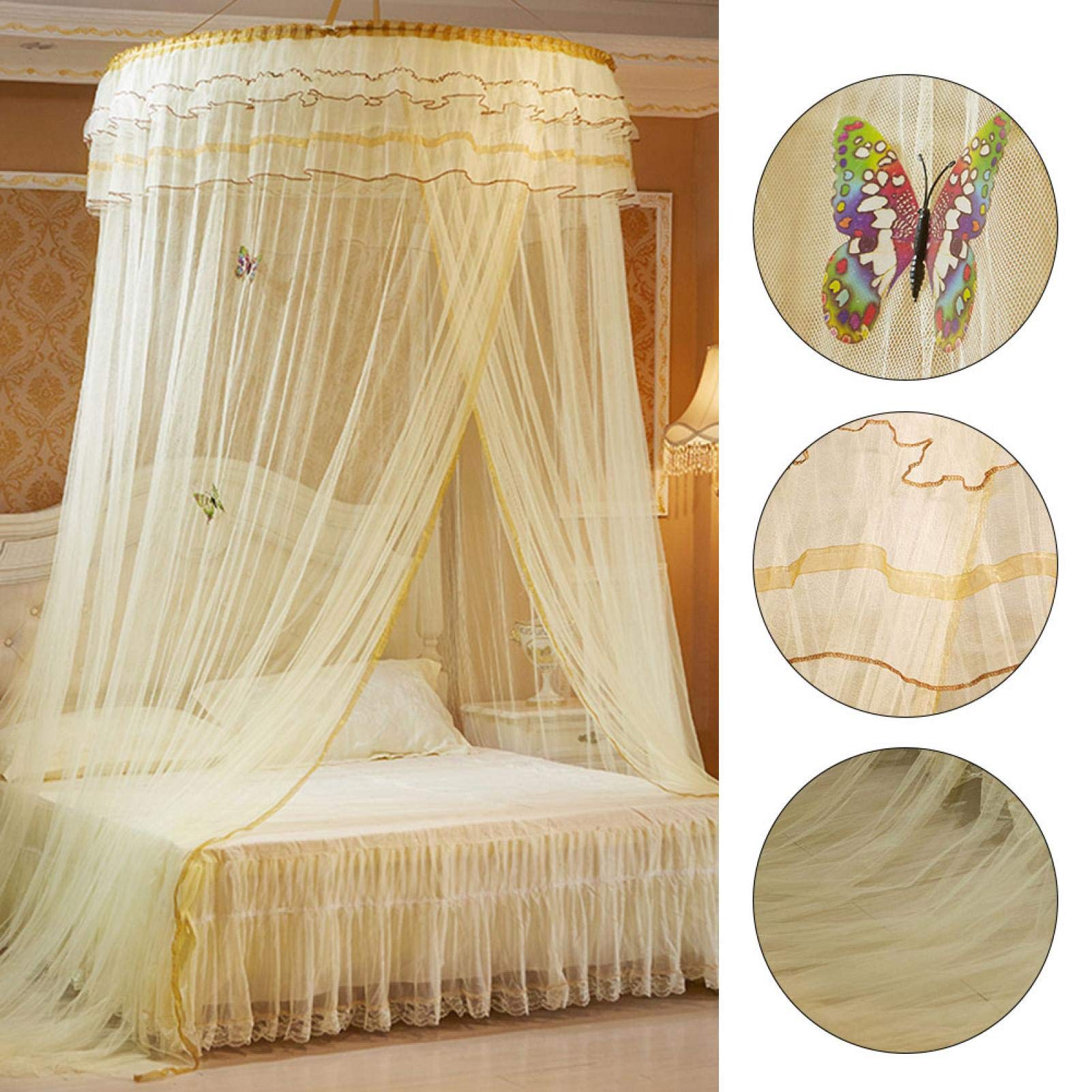 Breathable Round Lace Princess Bed Canopy for Kids & Baby - 360° Foldable Bed Tent with Netting, Home Decoration for Nursery & Bedroom (Beige) | Perfect for Birthday Gifts, Room Makeovers & Princess-Themed Decor