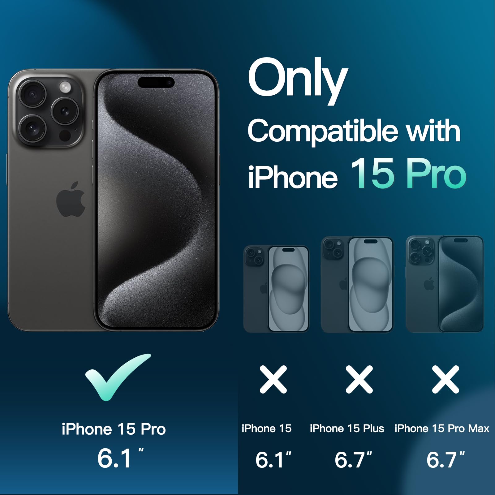 JETech 5-in-1 Matte Shockproof Case for iPhone 15 Pro 6.1 Inch - Includes 2 Tempered Glass Screen Protectors & Camera Lens Protector - Translucent Dark Green Back Cover for Everyday Protection & Style