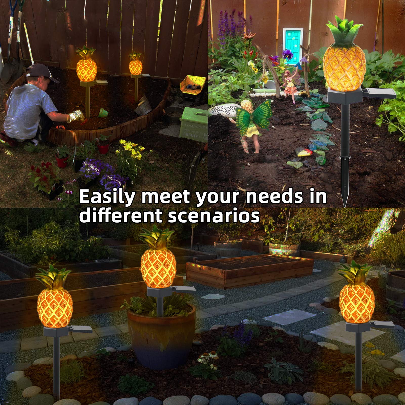 Solar Pineapple Stake Lights - 2 Pack Waterproof Outdoor Garden Decor for Pathway, Yard, Lawn & Walkway | Perfect for Patio, Backyard & Landscape Lighting at Night