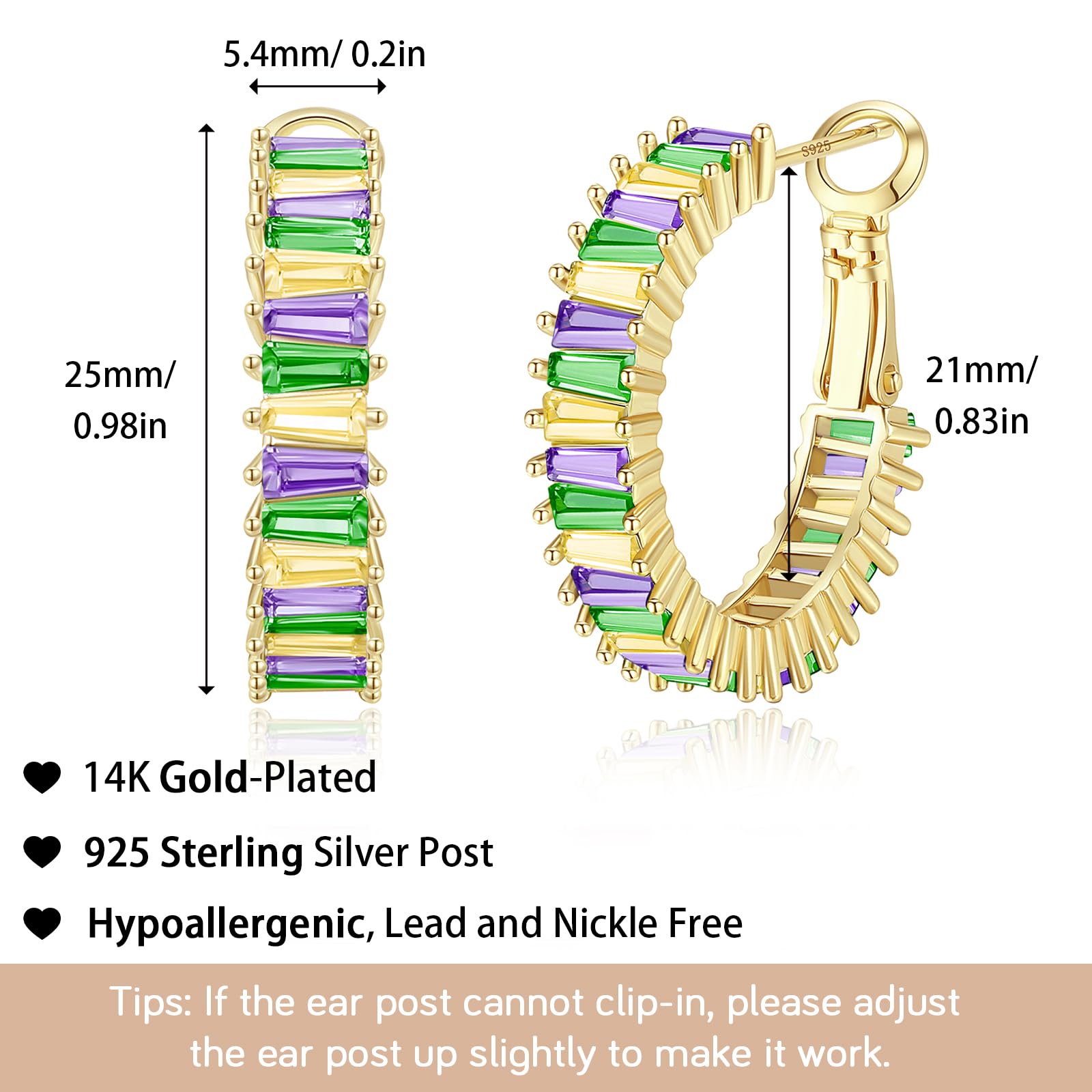 Trendy 14K Gold Plated CZ Hoop Earrings for Women - Lightweight Chunky Silver Hoops, Hypoallergenic Jewelry | Perfect for Parties, Weddings & Everyday Wear