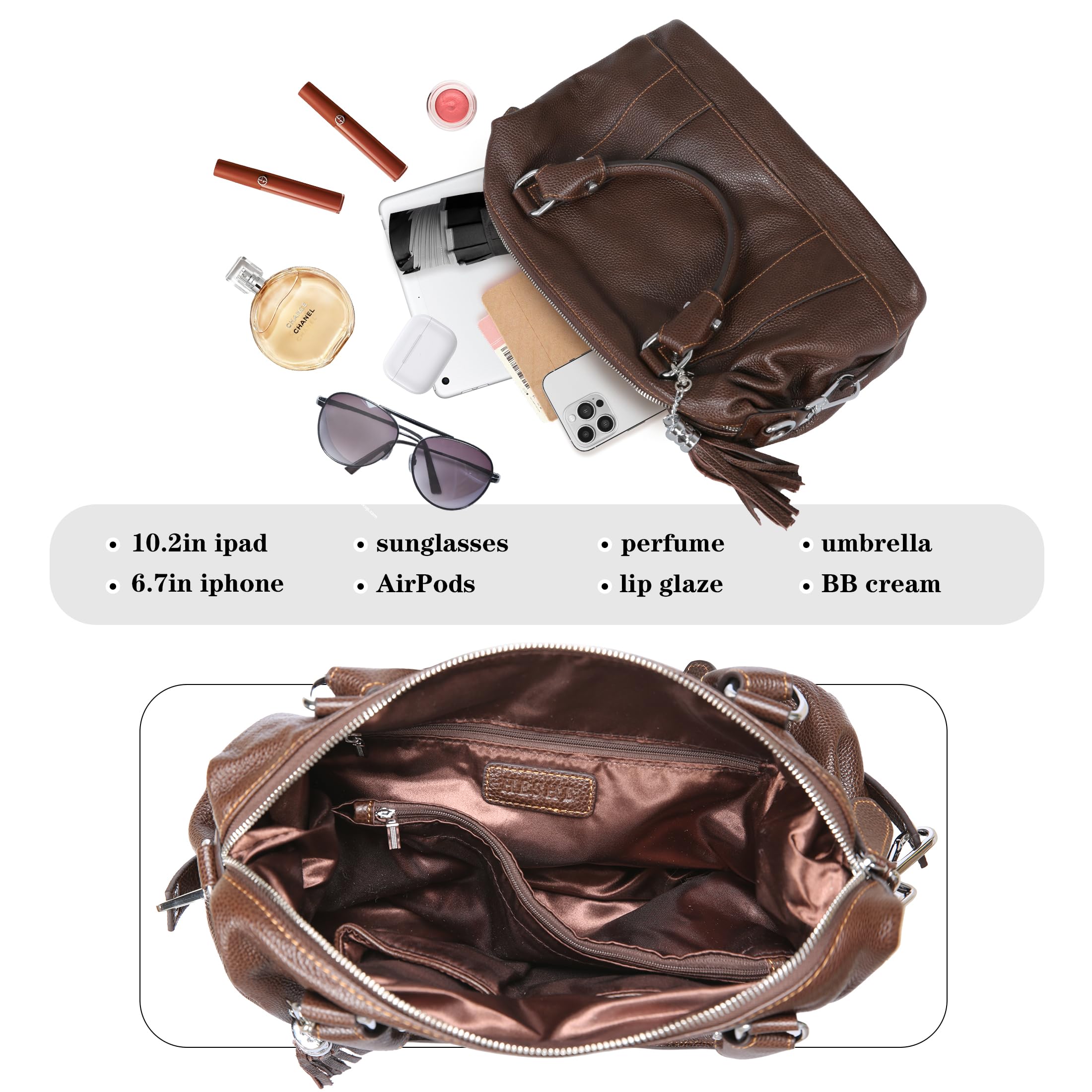 Stylish HESHE Leather Purses & Handbags for Women - Shoulder Tote, Crossbody, Satchel & Top Handle Bags - Perfect for Work, Travel & Everyday Use