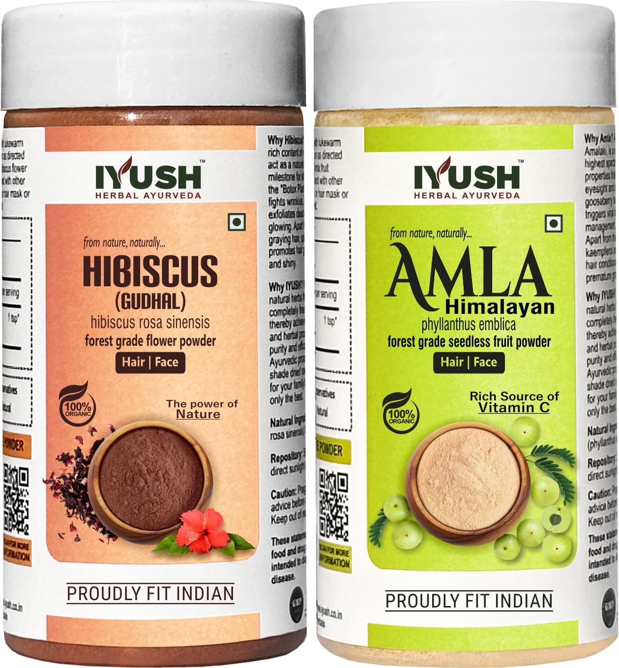 IYUSH Ayurvedic Amla Powder & Hibiscus Powder for Hair Growth - 200g | Natural Hair Mask for Dry, Frizzy Hair | Volumizing Hair Treatment | Herbal Hair Care & Scalp Treatment | Promotes Stronger, Healthier Hair - Perfect for DIY Hair Masks & Weekly Hair Care Routine