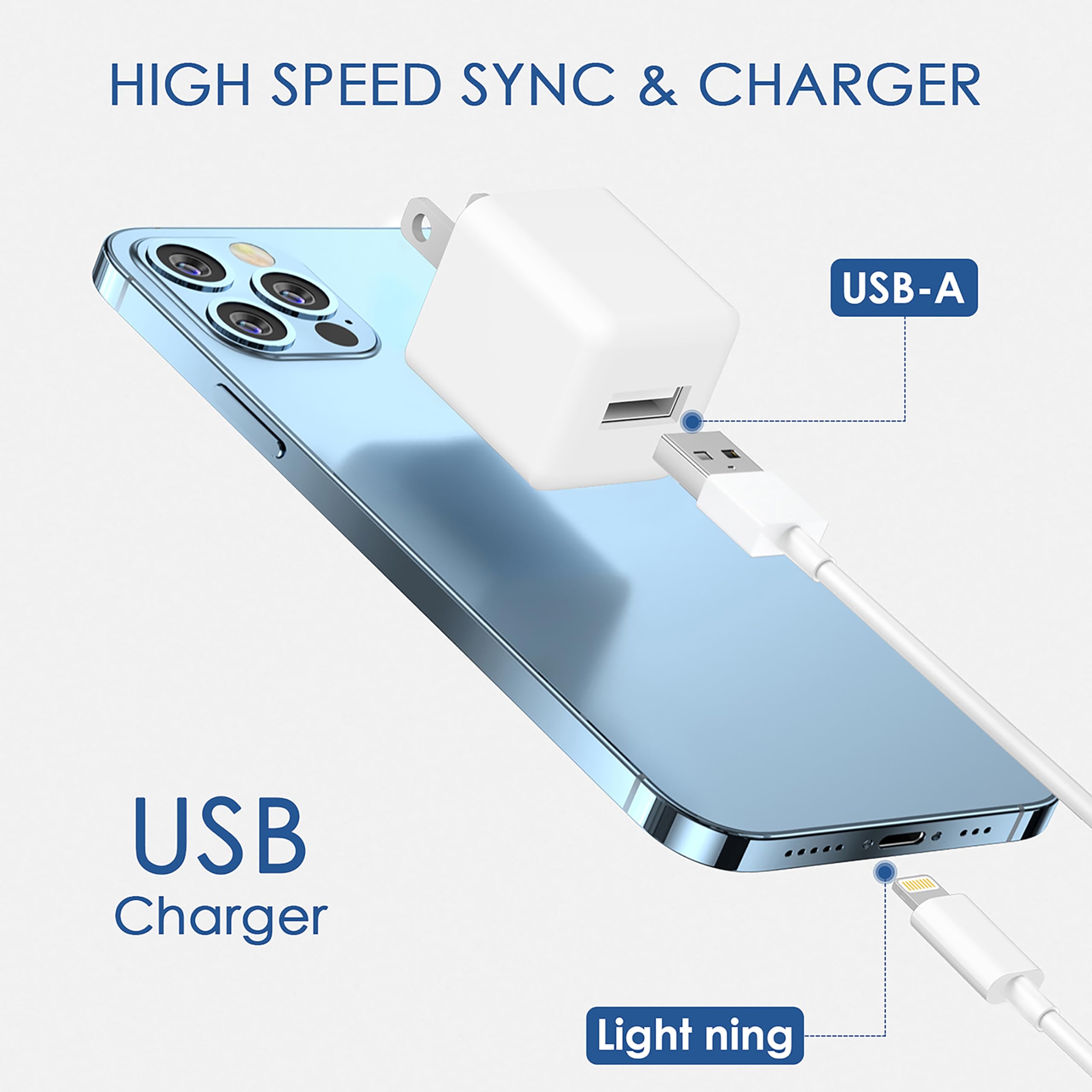Fast Charging 5W USB to Lightning Cable 6Ft - 2 Pack Durable iPhone Charger with Wall Adapter for iPhone 14/13/12/11/X/8 Plus/XR/XS Max/SE & iPad - Perfect for Home, Office & Travel Charging Needs