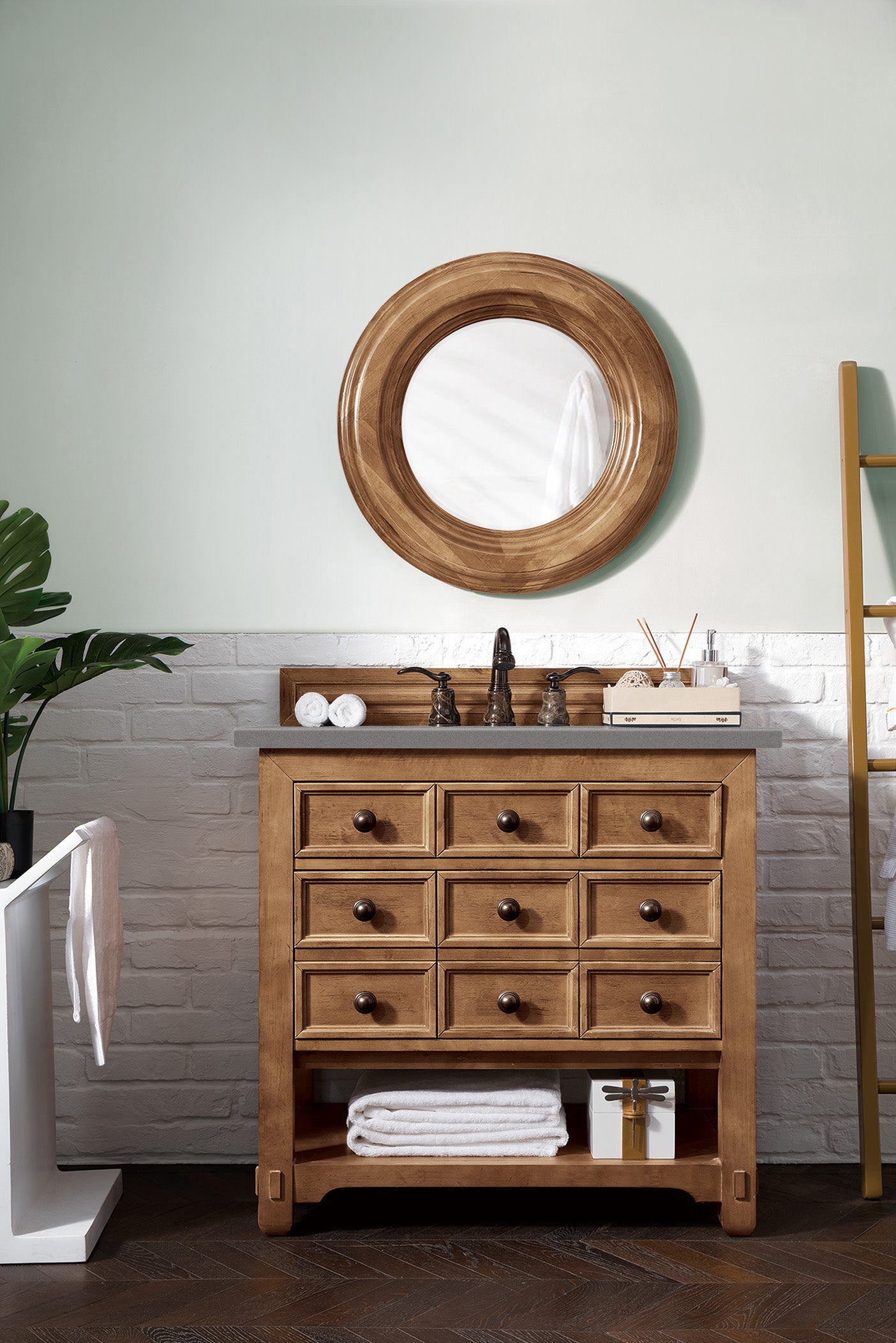 Malibu 36 Inch Single Bathroom Vanity with Honey Alder Wood & 3CM Grey Expo Quartz Top - Perfect for Modern Master Bathroom or Guest Bathroom Renovation