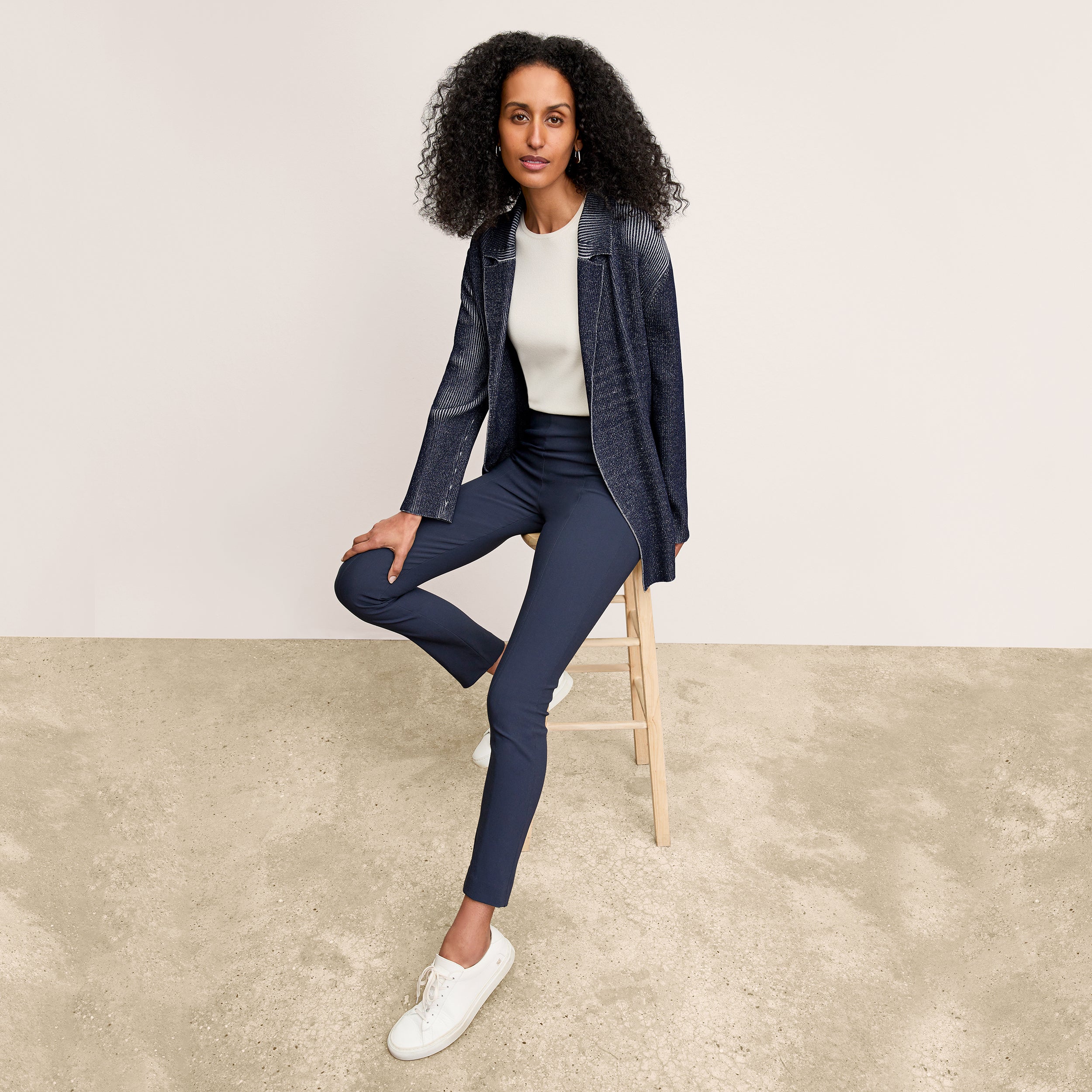 Foster Cigarette Pants for Women - High Waist PowerStretch Slim Fit Trousers in Dark Navy | Perfect for Yoga, Workouts & Casual Wear