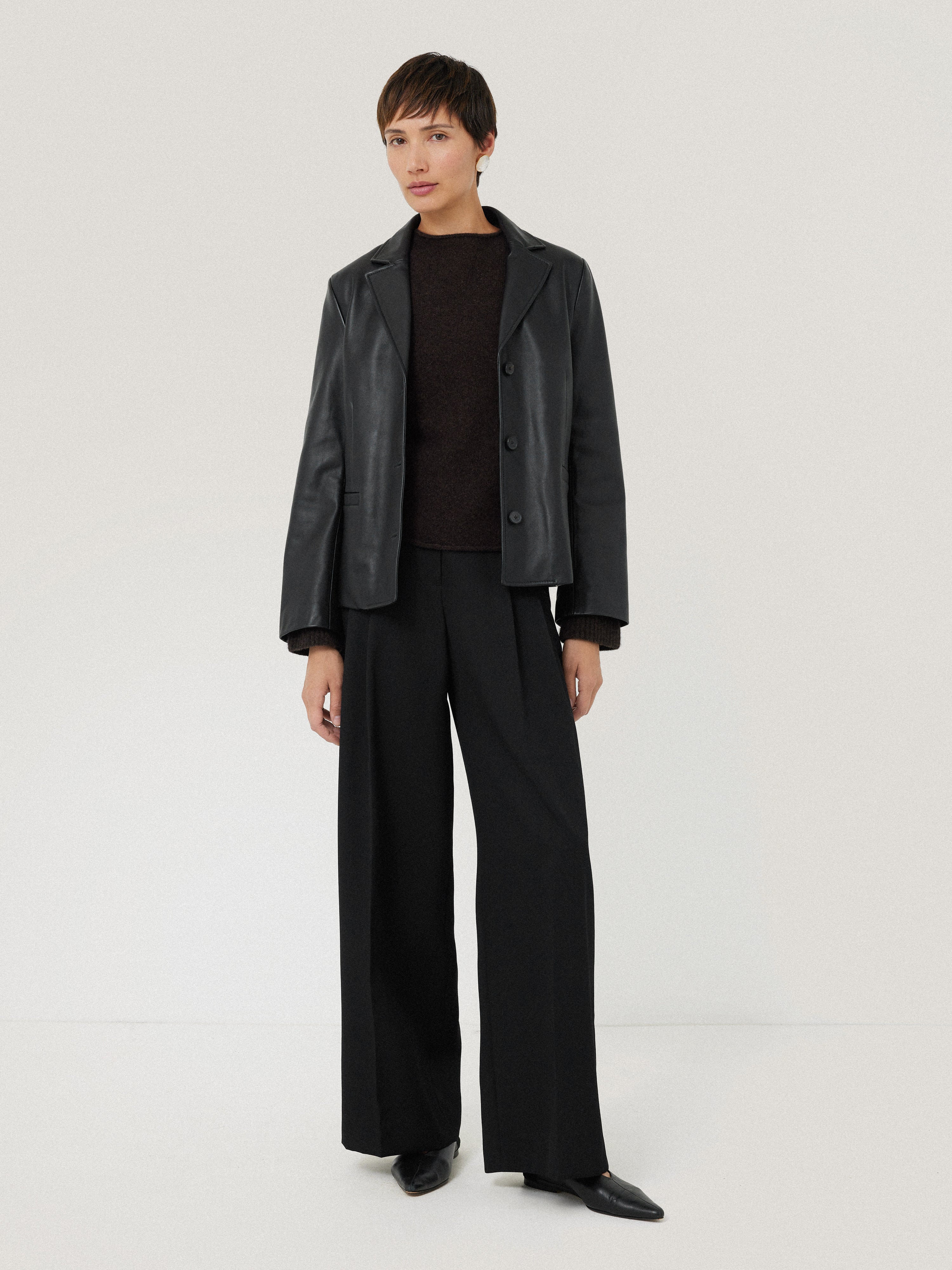 Premium Black Leather Tailored Blazer for Women - Elegant Office Wear & Evening Outfits | Formal Business Jacket & Stylish Party Blazer