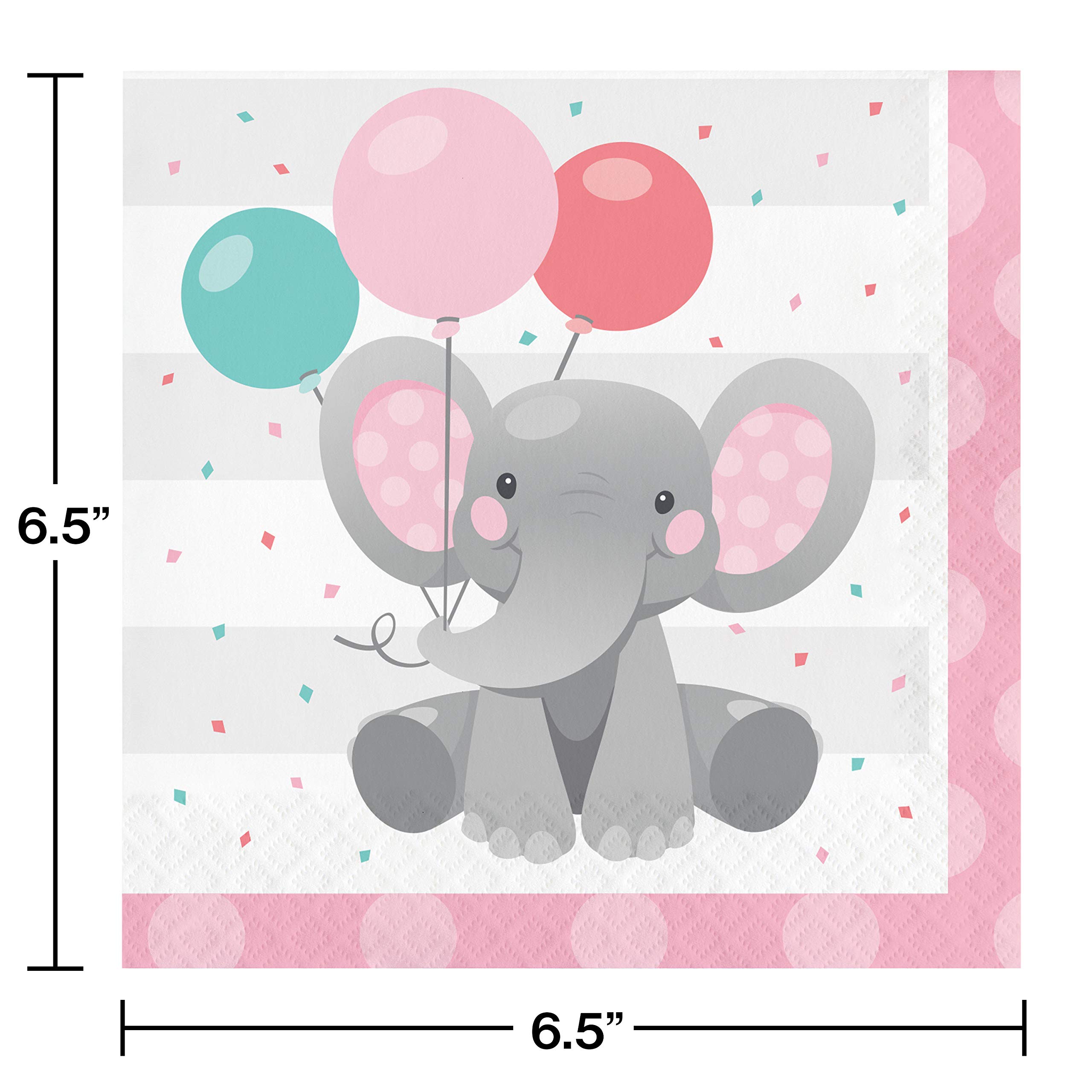 Enchanting Elephant Design Girls' Paper Napkins, 16 Count - Perfect for Birthday Parties, Baby Showers & Kids' Tableware
