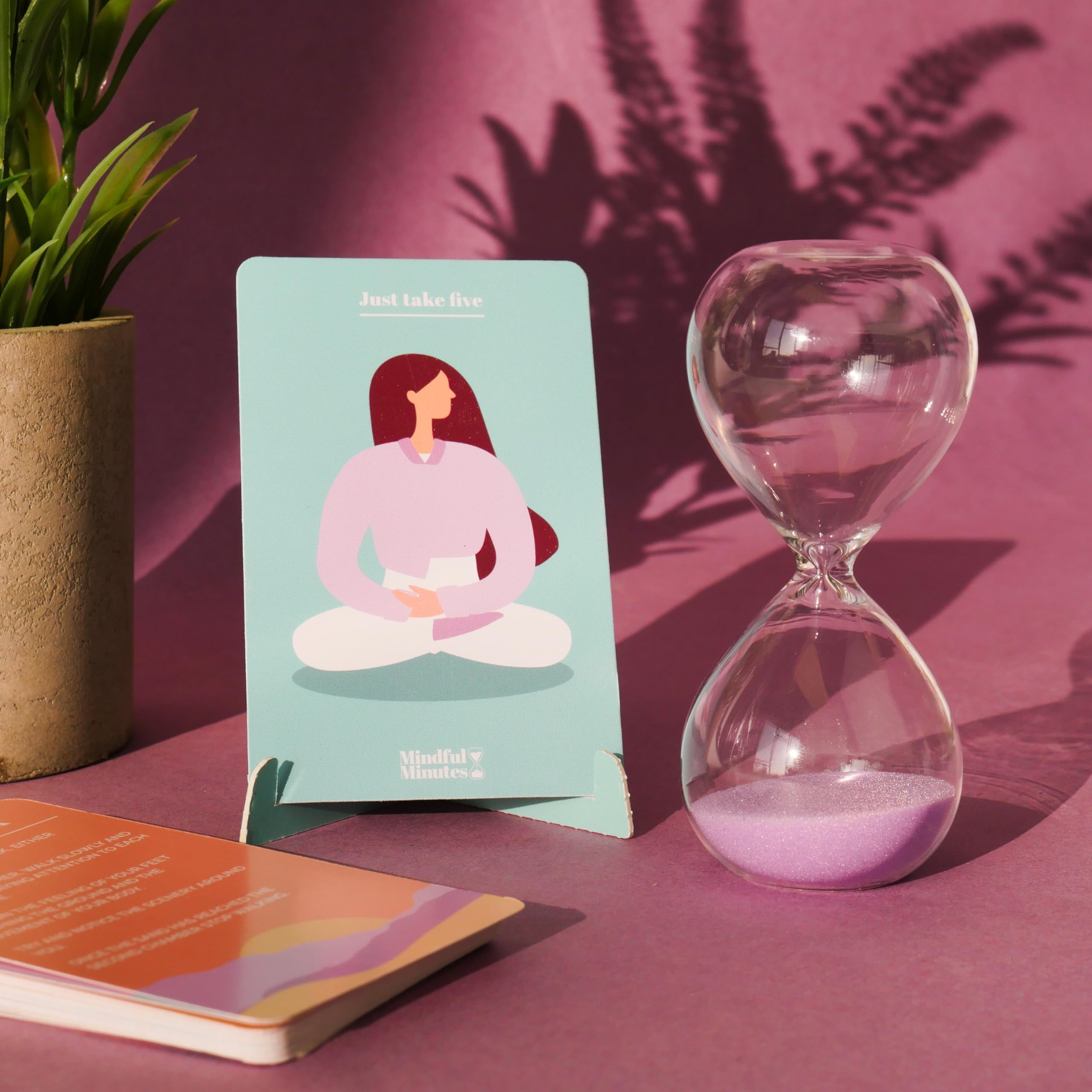 Mindful Minutes Meditation Cards with 5-Minute Sand Timer - Anxiety Relief & Self-Care Affirmation Kit for Mindfulness Practice | Perfect for Yoga, Therapy Sessions & Stress Management at Home or Office