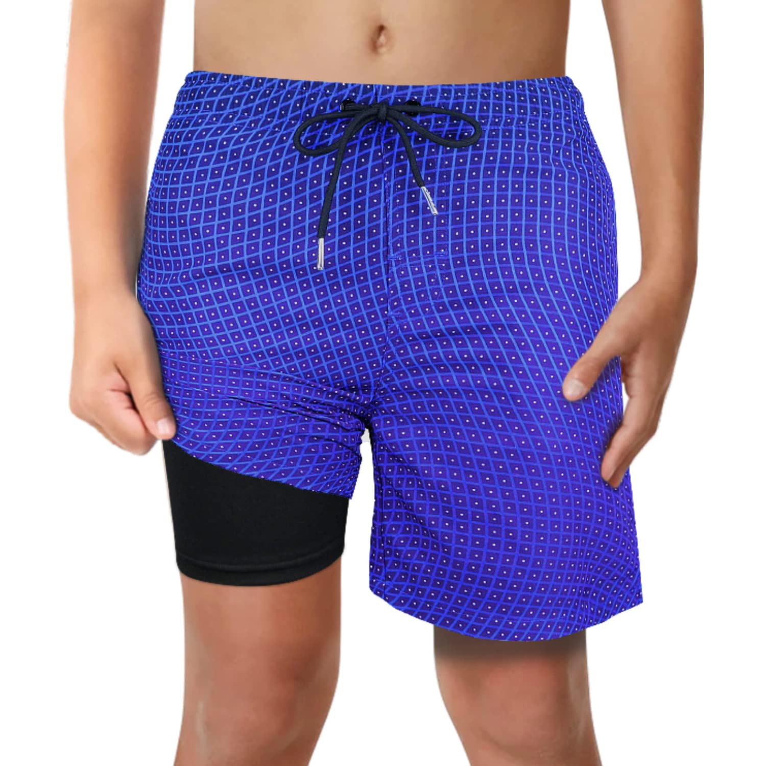**LUCOWEE Boys Swim Trunks with Compression Liner - UPF 50+ Quick-Dry Stretch Swim Shorts for Kids - No Chafe Comfort for Beach, Pool & Water Sports**