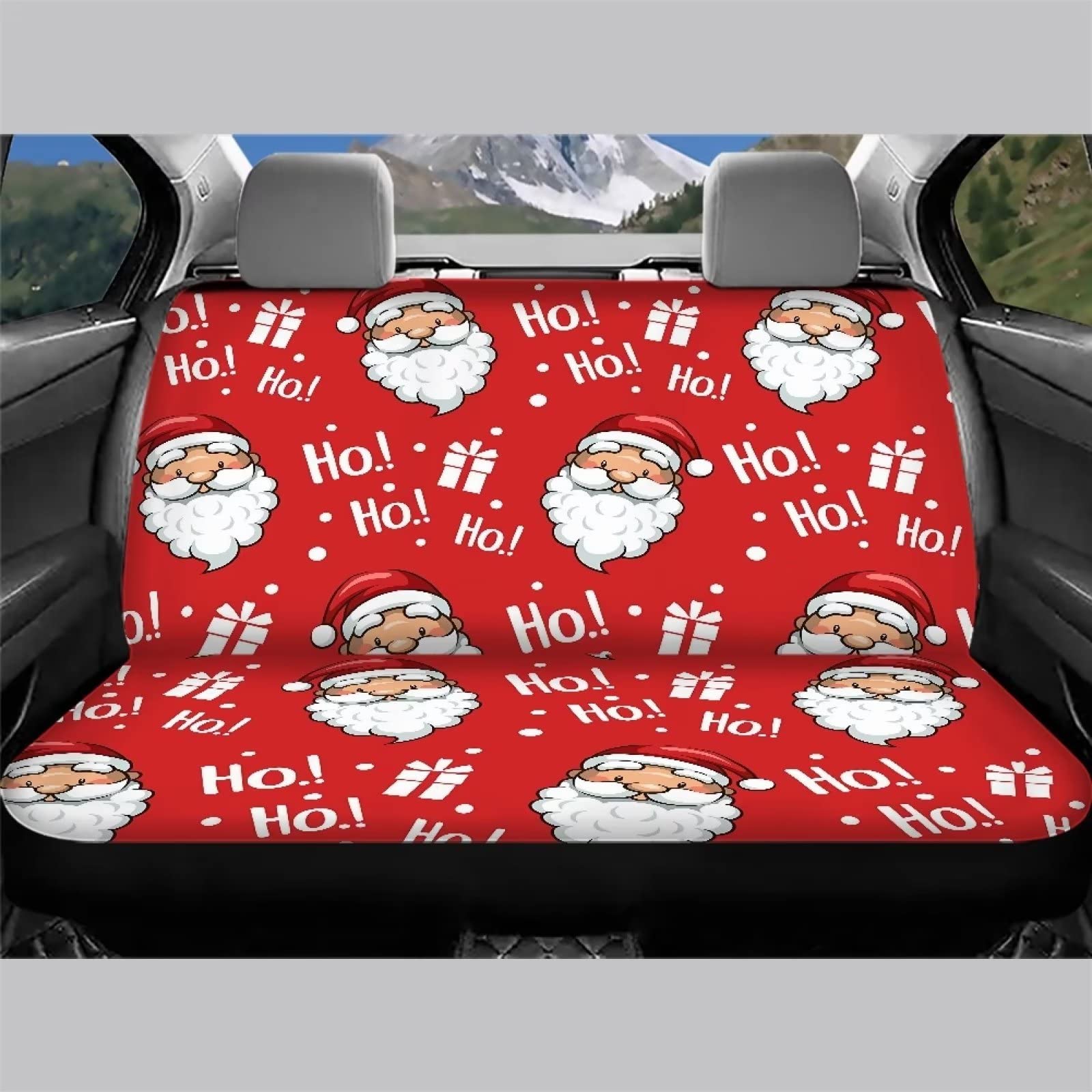 Durable Soft Bench Car Seat Cover - Christmas Santa Claus Design - Rear Seat Protector for Pets & Interior Decoration - Waterproof & Scratch-Resistant for Dog Paws - Perfect for Holiday Travel, Family Road Trips & Pet Protection