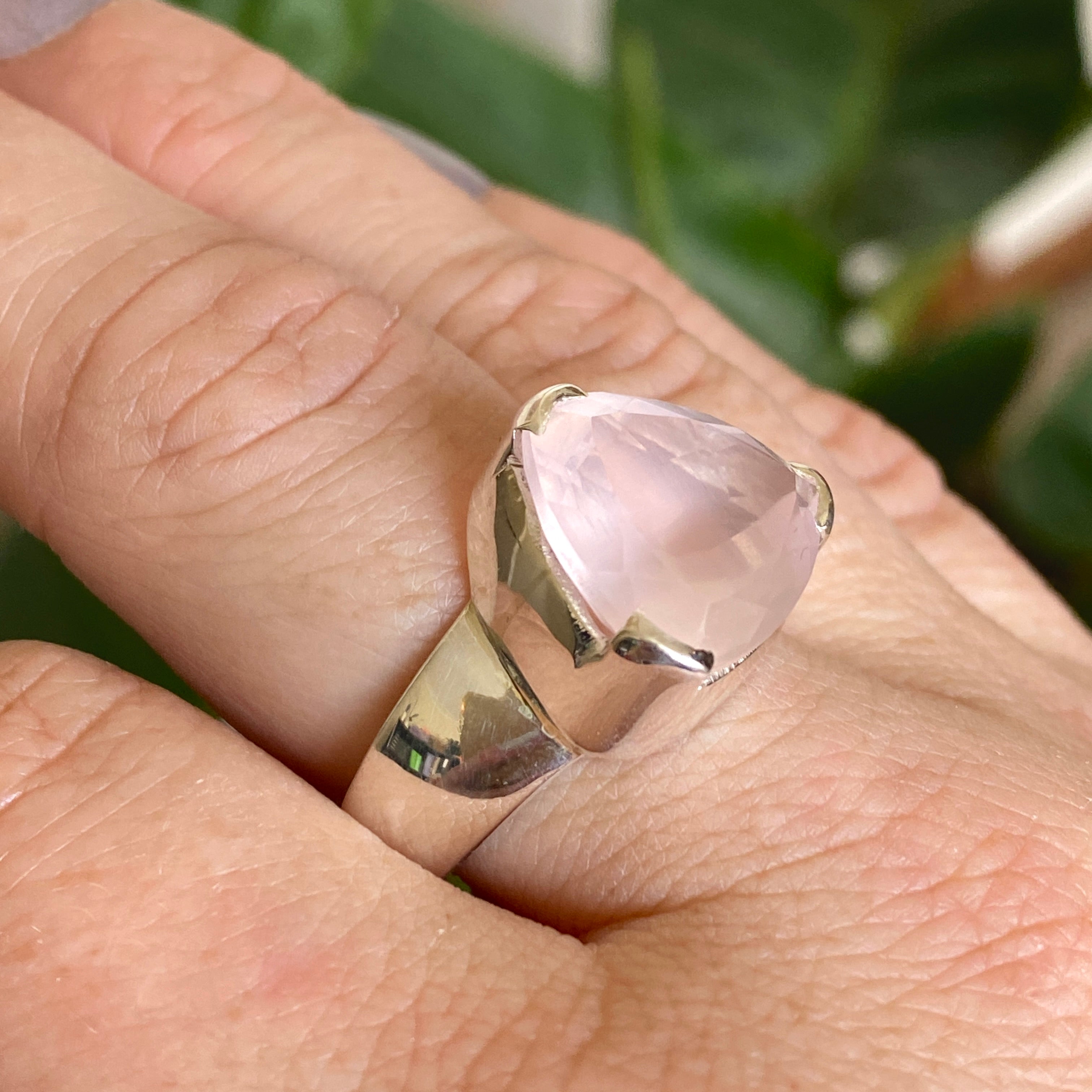 Rose Quartz Triangular Faceted Ring - Size 10 - KRGJ3324 - Elegant Boho Jewelry for Women, Perfect for Weddings, Parties & Everyday Wear