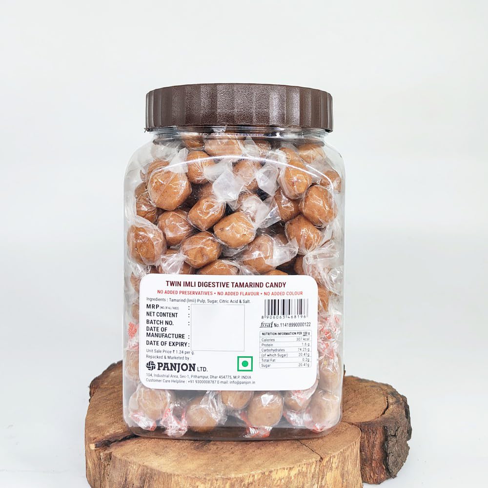 Panjon Swad Twin Imli Candy - Sweet & Sour Tamarind Toffee, 400g Jar - Perfect for Snacking, Gifting & Indian Dessert Lovers
