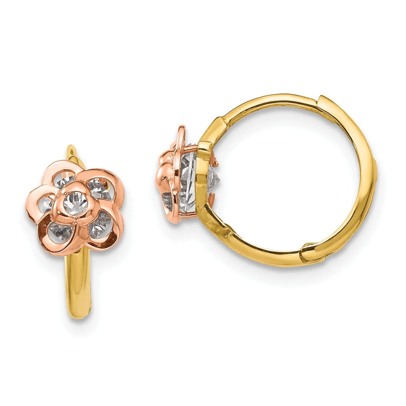 14K Two-Tone Gold Flower Earrings for Women - Elegant Floral Dangle Earrings for Wedding, Party & Everyday Wear