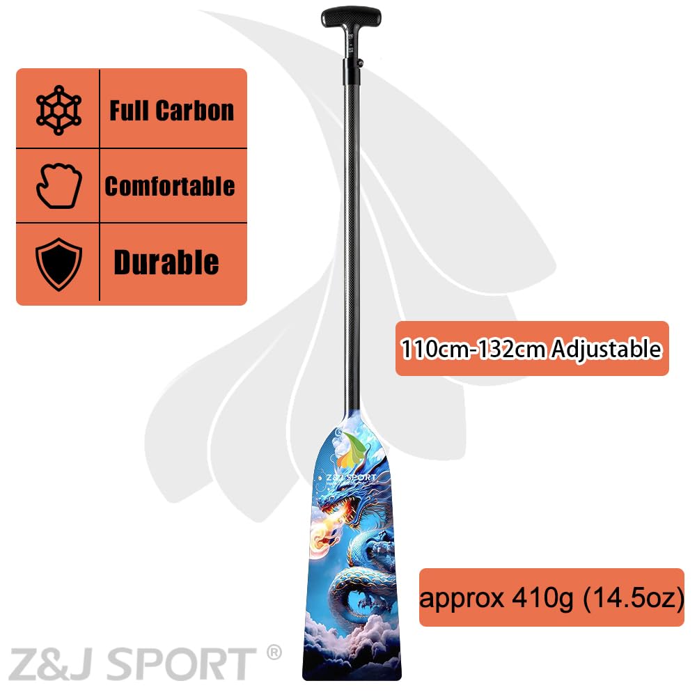 Z&J SPORT IDBF Approved Carbon Fiber Adjustable Dragon Boat Paddle with Dragon Graphic & T-Handle - Perfect for Competitive Racing & Team Training