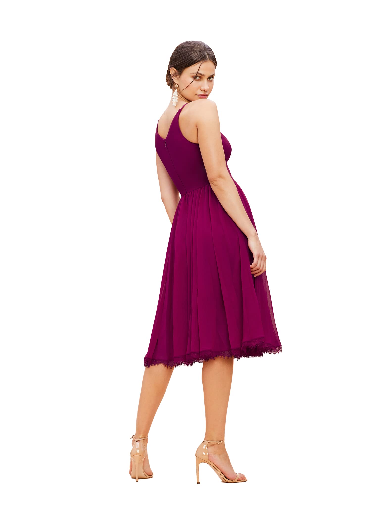 Dress the Population Women's Alicia Plunging V-Neck Mixed Media Sleeveless Fit & Flare Midi Dress for Cocktail Parties, Weddings & Special Occasions