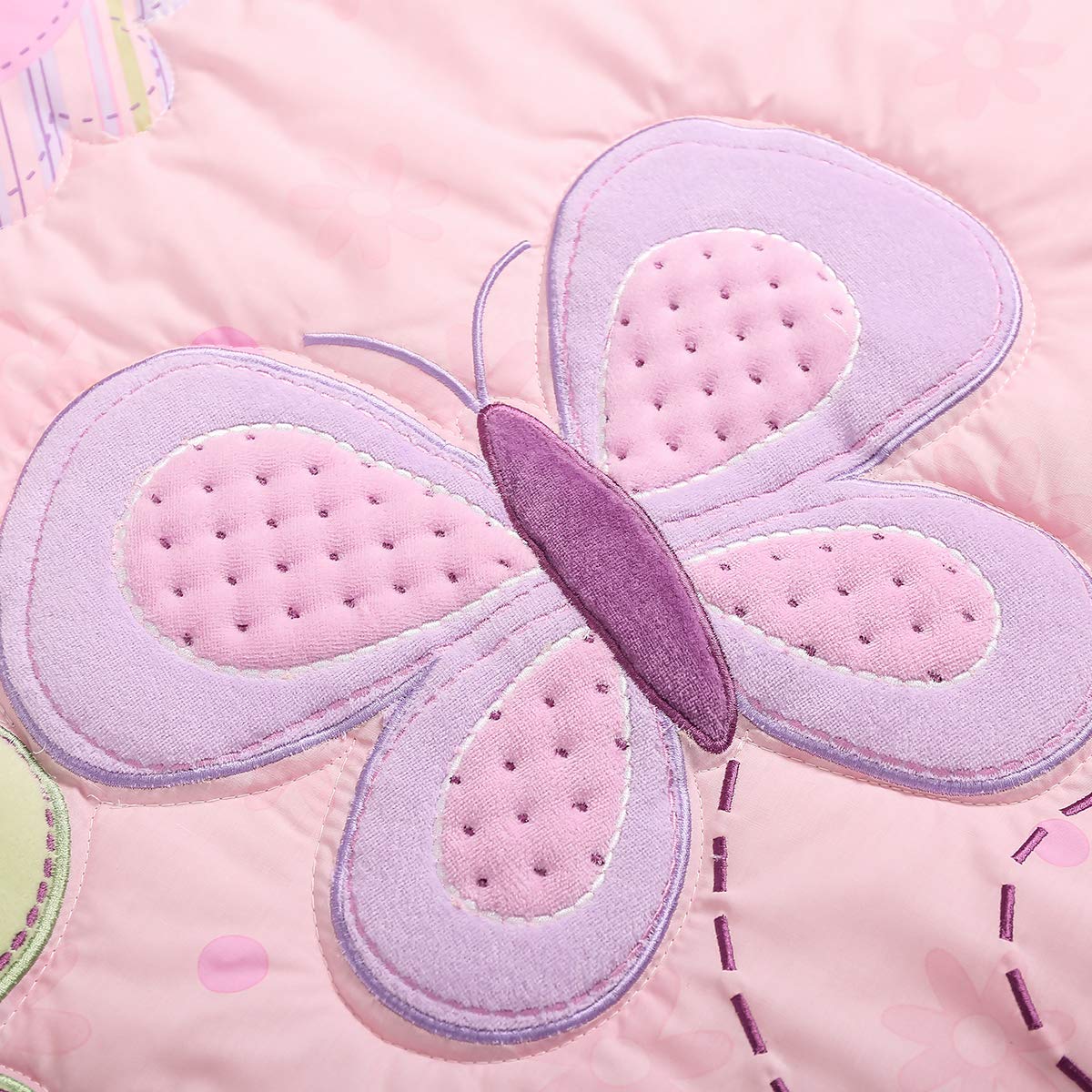 4-Piece Pink Butterfly Embroidery Nursery Crib Bedding Set - 1 Quilt, 1 Fitted Sheet, 1 Skirt & 1 Diaper Storage Bag - Soft Baby Girl Cot Bedding for Newborns & Toddlers - Perfect for Nursery Decor, Baby Showers & Gift Giving