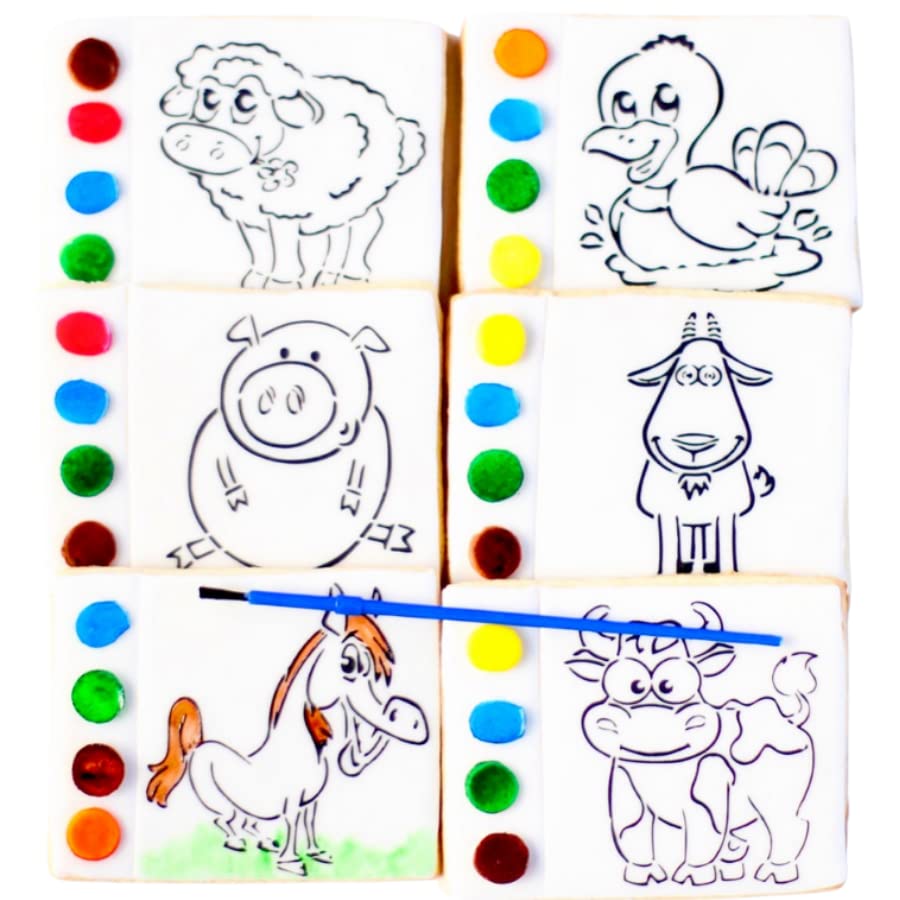 DIY Farm Animal Cookie Decorating Kit - Old McDonald Had a Farm Themed Edible Cookie Paint Set for Birthday Parties, Gift Bags & Kids Activities | Fun Baking Project for Classroom, Baby Showers & Family Gatherings