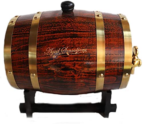 Premium Oak Whiskey Barrel Dispenser (3 Liter) – Aged Sensations for Liquor, Wine, Spirits & Beer – Holds Entire Bottle/Handle – Perfect for Home Bar, Gifts & Whiskey Tasting Events