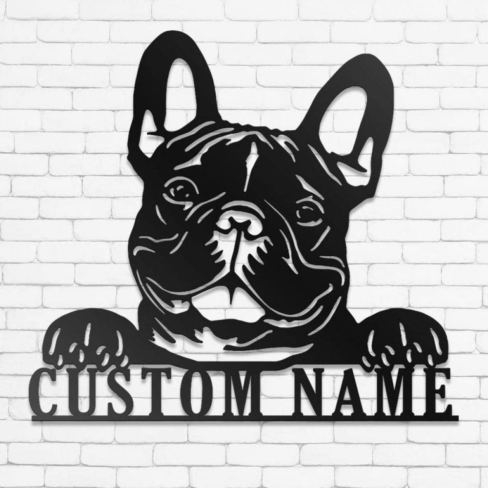 Custom French Bulldog Metal Sign - Personalized Pet Name & Family Wall Art - Outdoor & Indoor Home Decor for Dog Lovers - Perfect for Living Room, Bedroom, or Patio