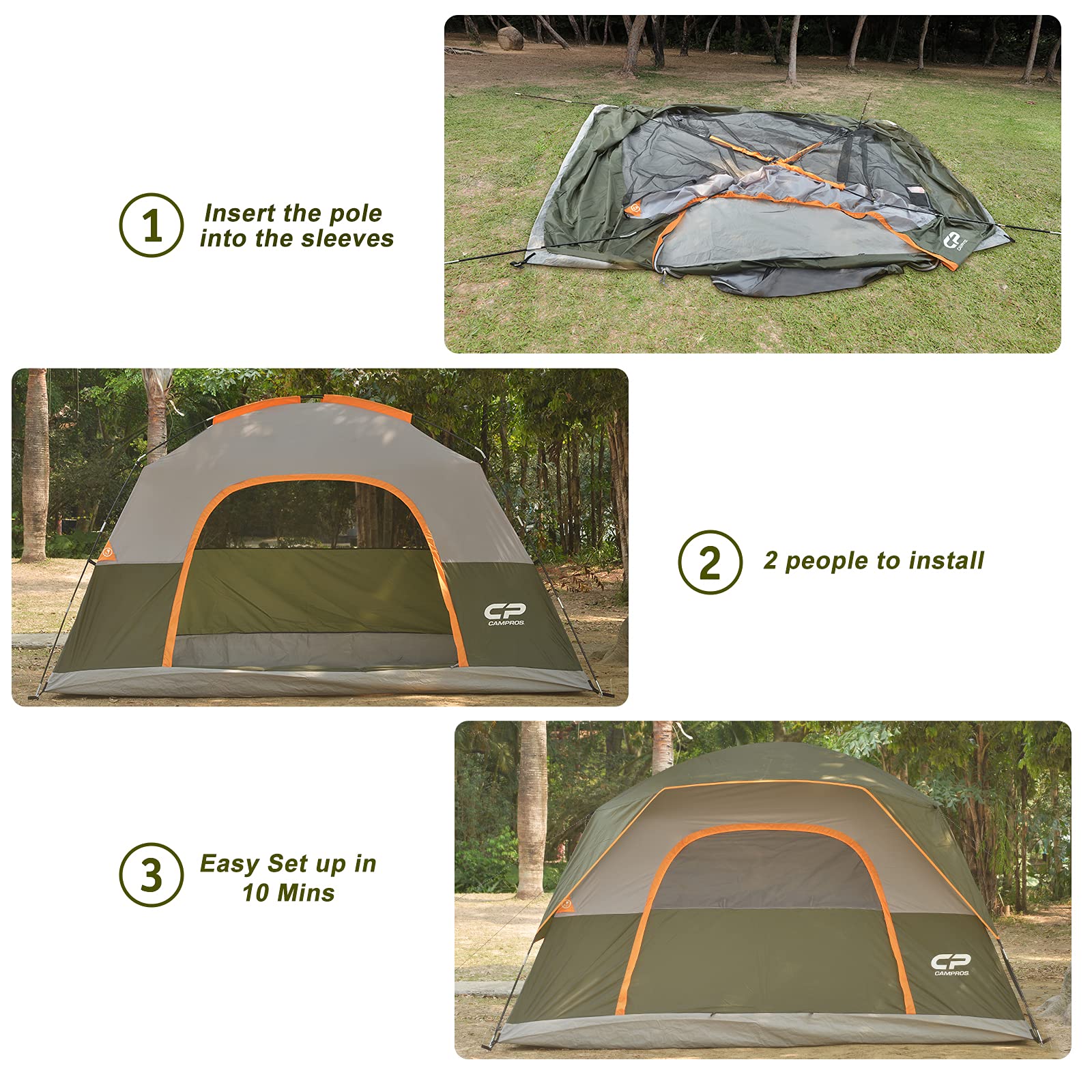 CAMPROS CP Tent - 3/4/6/8 Person Waterproof Windproof Family Camping Tent with Rainfly | Large Mesh Windows & Wide Door | Easy Setup & Portable with Carry Bag | Perfect for Backpacking, Hiking & Outdoor Adventures