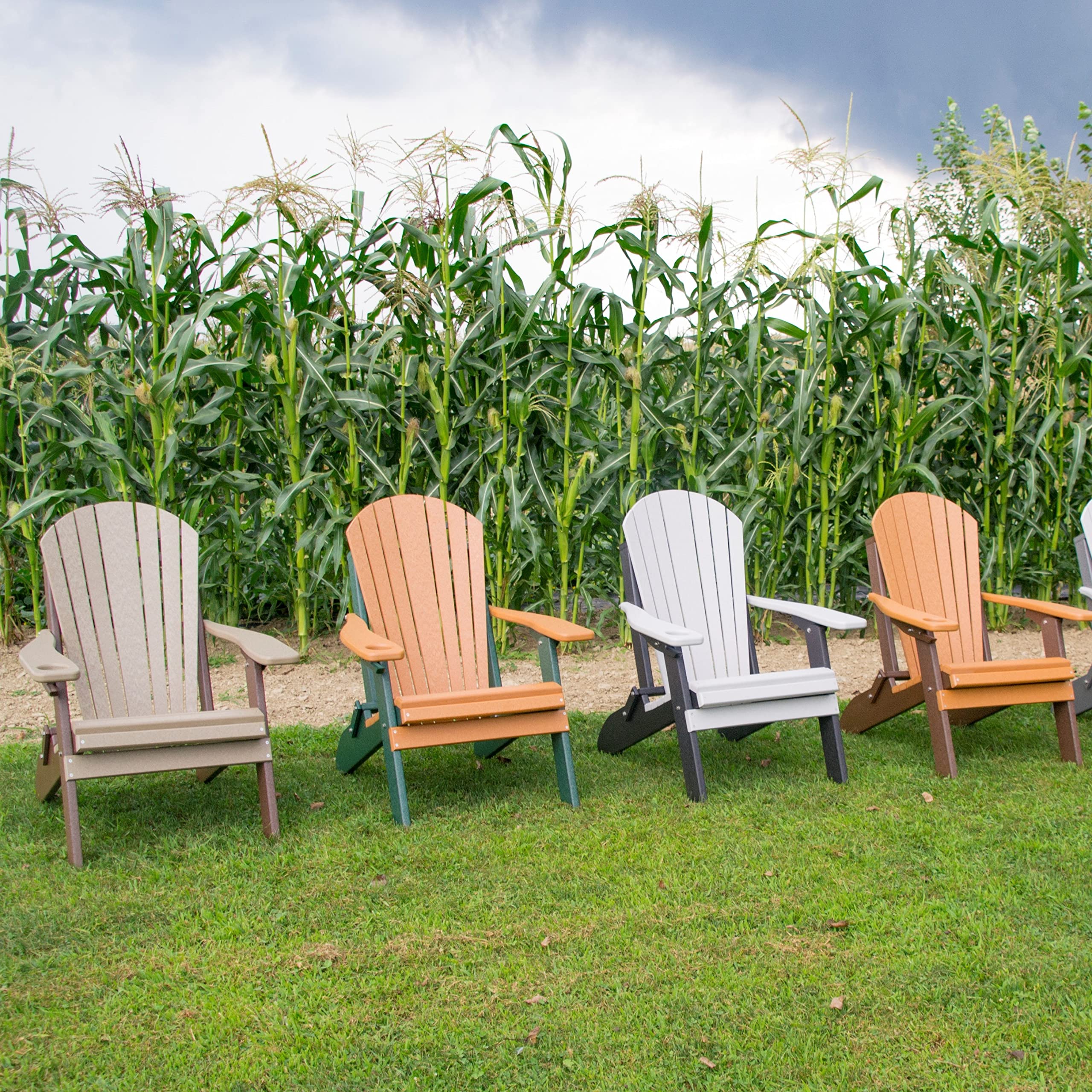 Poly Folding Adirondack Chair - Lightweight & Durable Outdoor Furniture for Patio, Garden, Poolside & Camping - Cedar & Tudor Brown Finish - Furniture Barn USA