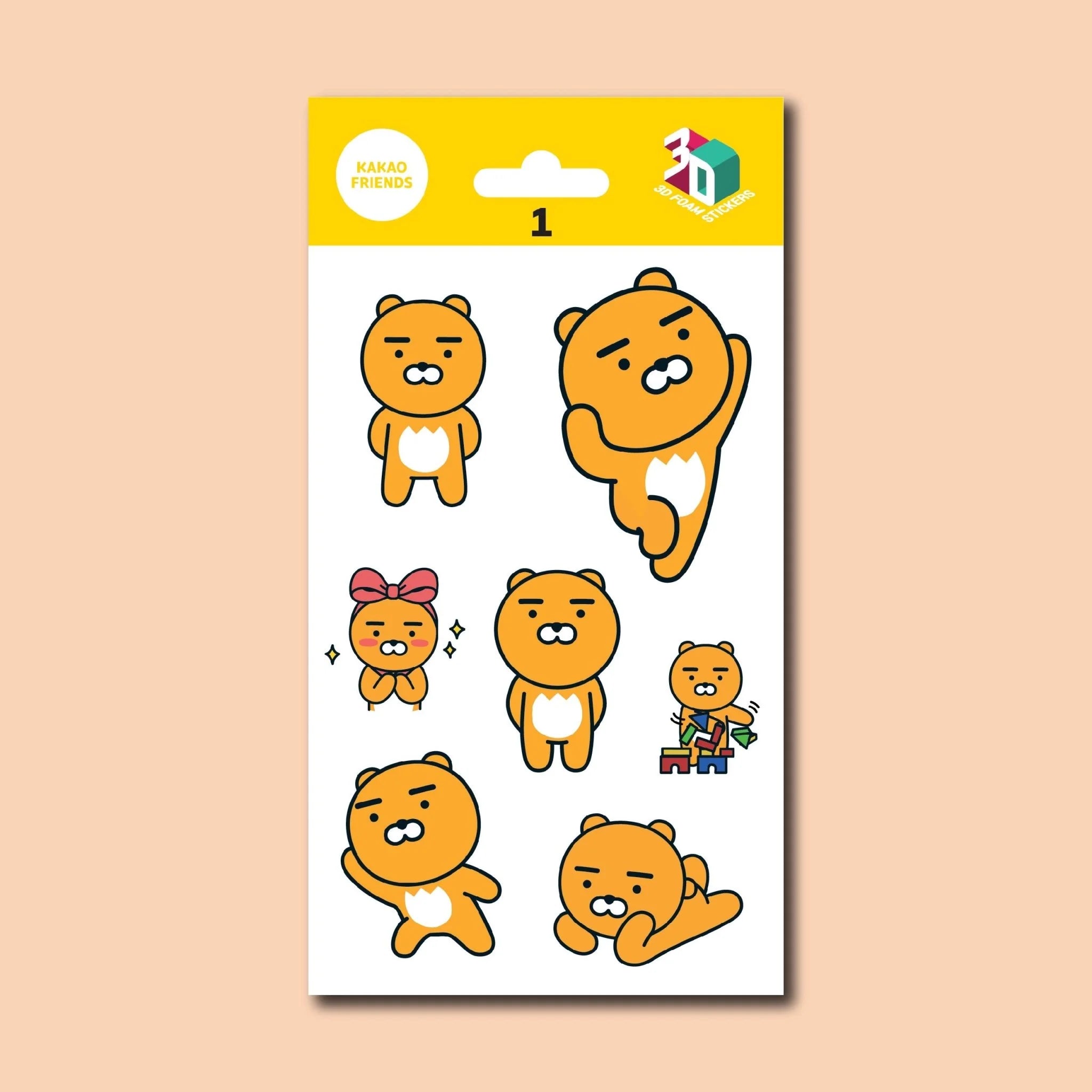KAKAO FRIENDS 3D Foam Stickers for Scrapbooking, DIY Crafts, Journals, and Kids' Room Decor - Cute Korean Character Stickers for Planners, Laptops, and Gift Wrapping