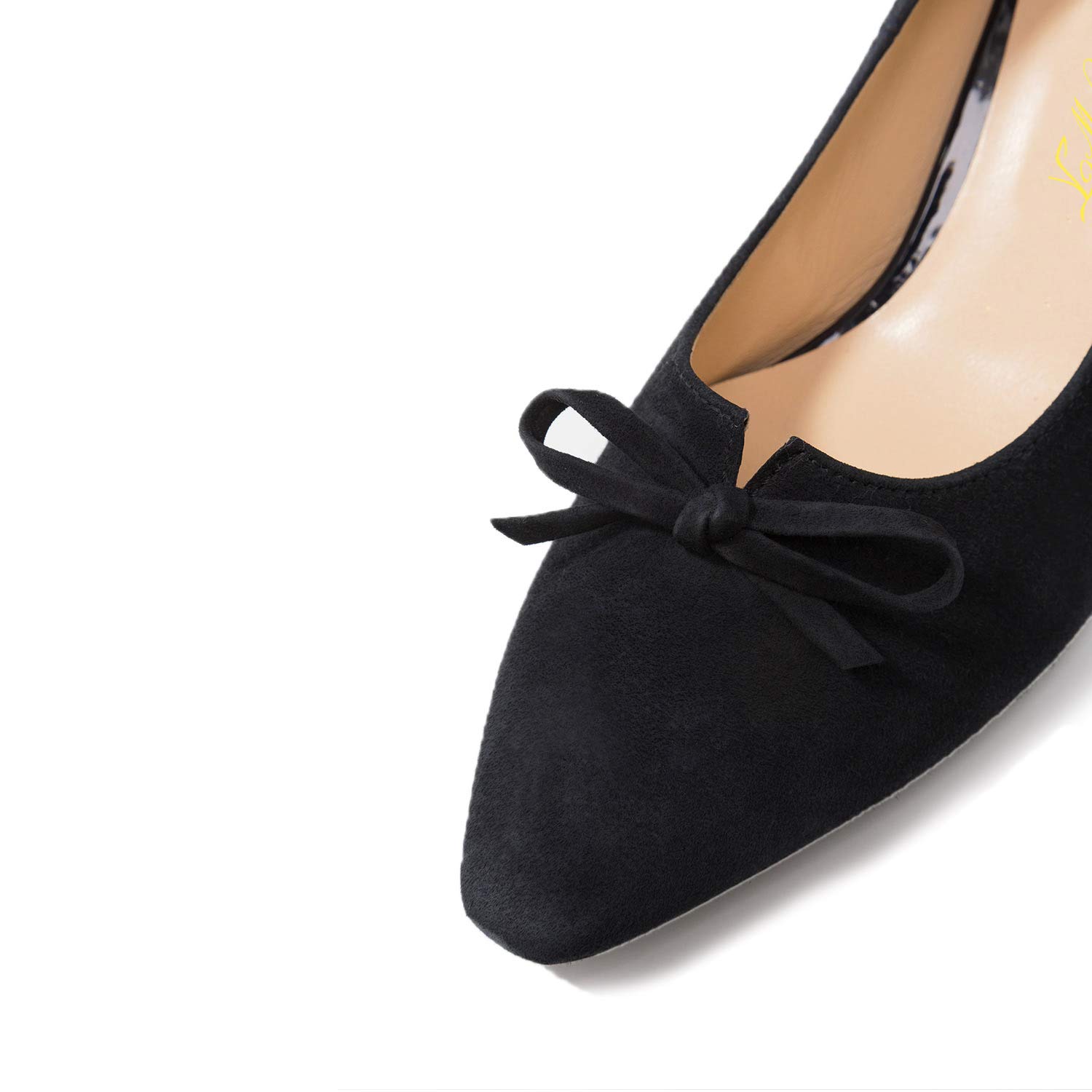 FOWT Women's Bow Decor Loafers - Stacked Mid Heel Pumps with V-Cut Strap & Bow Knot | Pointed Toe Slip-On Dress Shoes | Comfortable Soft Walking Shoes for Fall & Daily Wear (US Size 4-16) | Perfect for Office, Dating & Casual Outfits